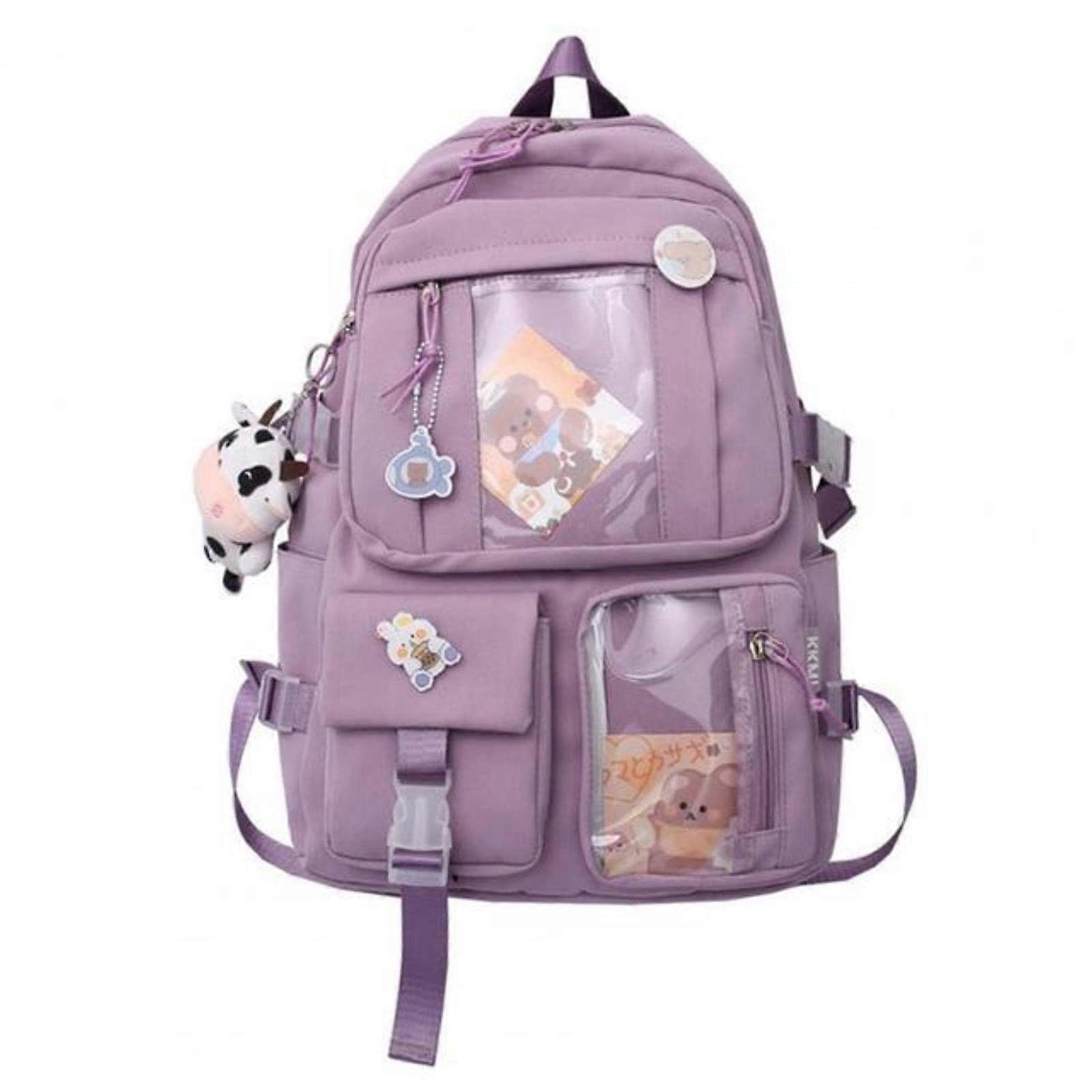 School Bag Purple Breathable Backpack with Multi Pockets and Smooth Zip for Junior High School Students