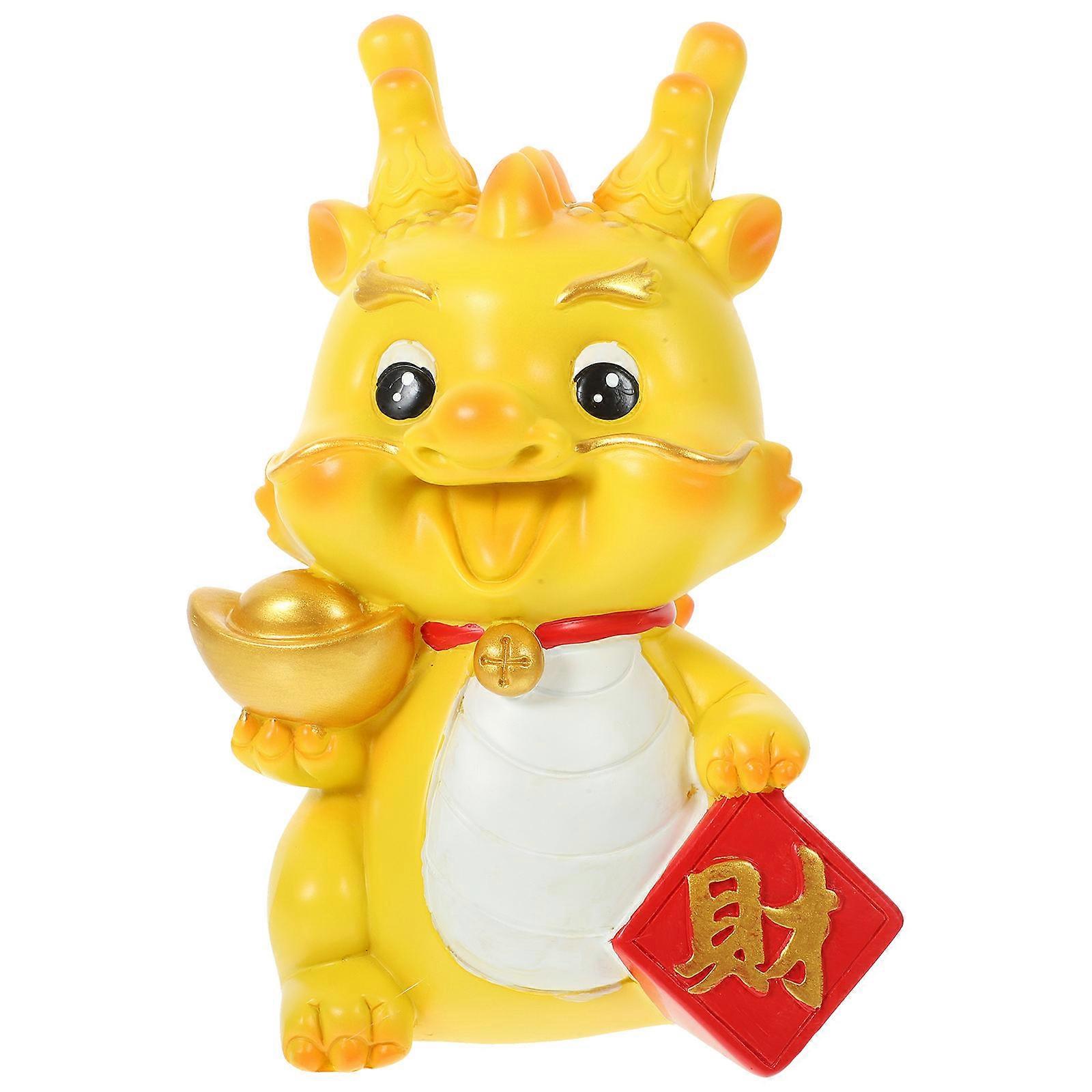 Dragon Statue Piggy Bank Coin Storage Container Home Decoration Yellow 18X14X12.5CM Resin 1Pcs