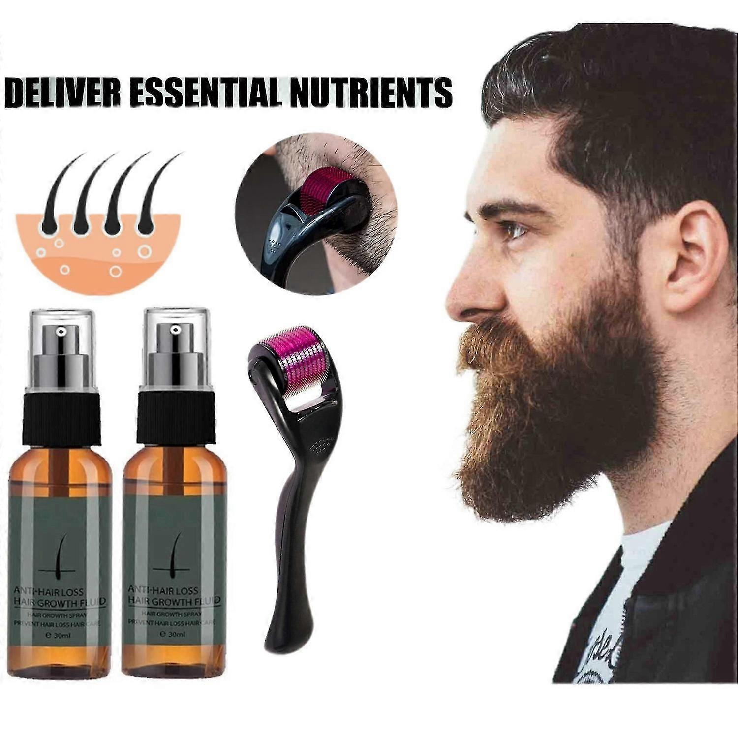 1-2 stücke Natürliche Männer Bartwuchs Roller Kit Herren Bartwuchsöl Nährender Enhancer, Schnurrbart Wachstum Enhancer 30ML