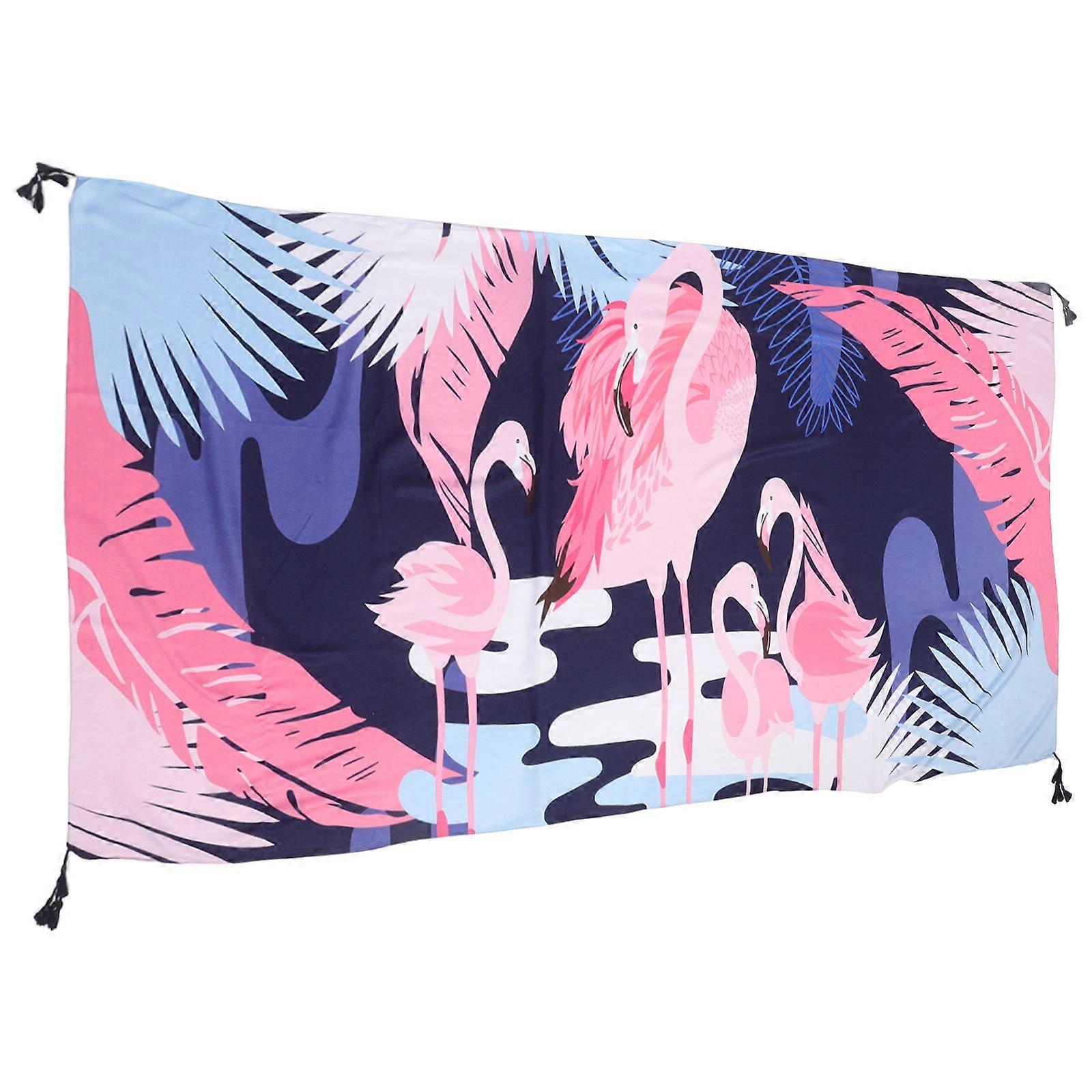 Beach Scarf Cotton Sunscreen Shawl Beach Cape Towel Shawl All Match Gauze Flamingo Printed Tassel Clothes Accessory 1Pcs