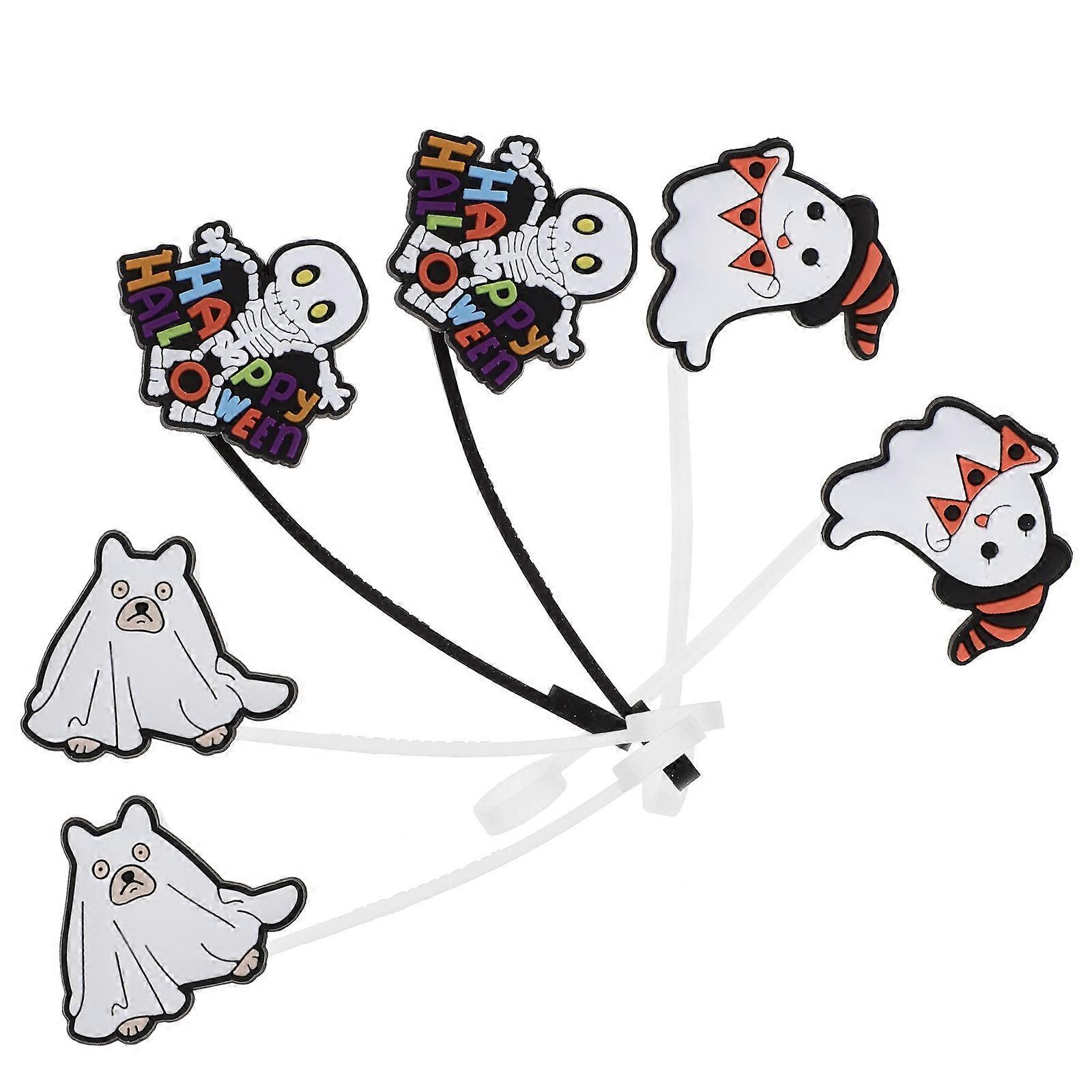 Halloween Straw Tips Lids Cartoon Kawaii Straw Covers Assorted Color 8.2x2.8cm Dust Protection 6Pcs