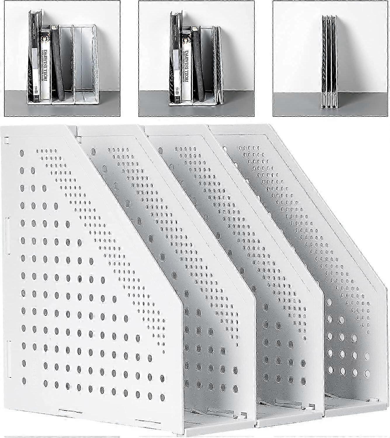 A4 File Holder Folding Bookshelf, Vertical Compartments Magazine File Organizer, Desk Document Storage Solution for Office Use
