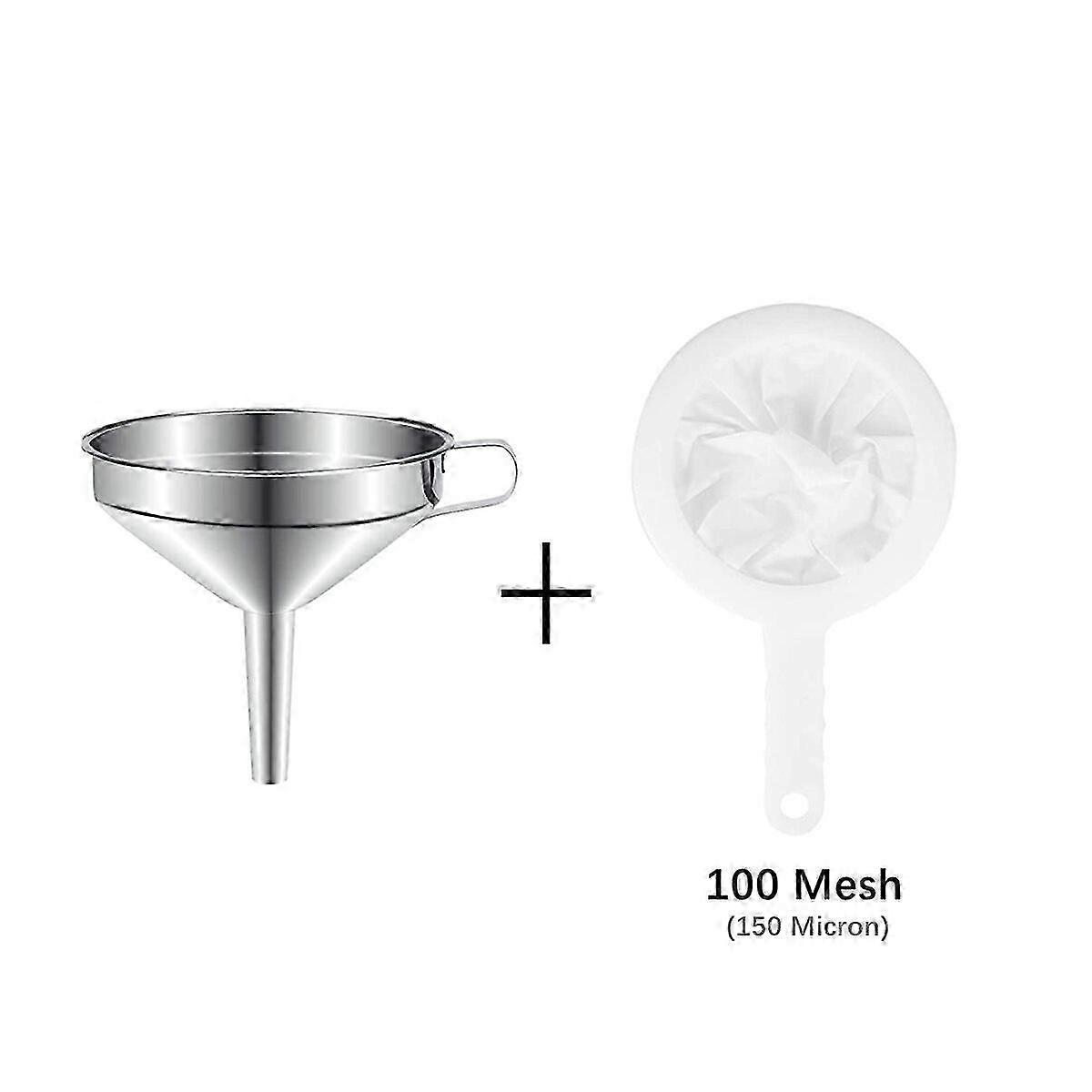Kitchen Mesh Strainers with 304 Stainless Steel Funnel and Nylon Filter for Coffee, Milk, and Yogurt