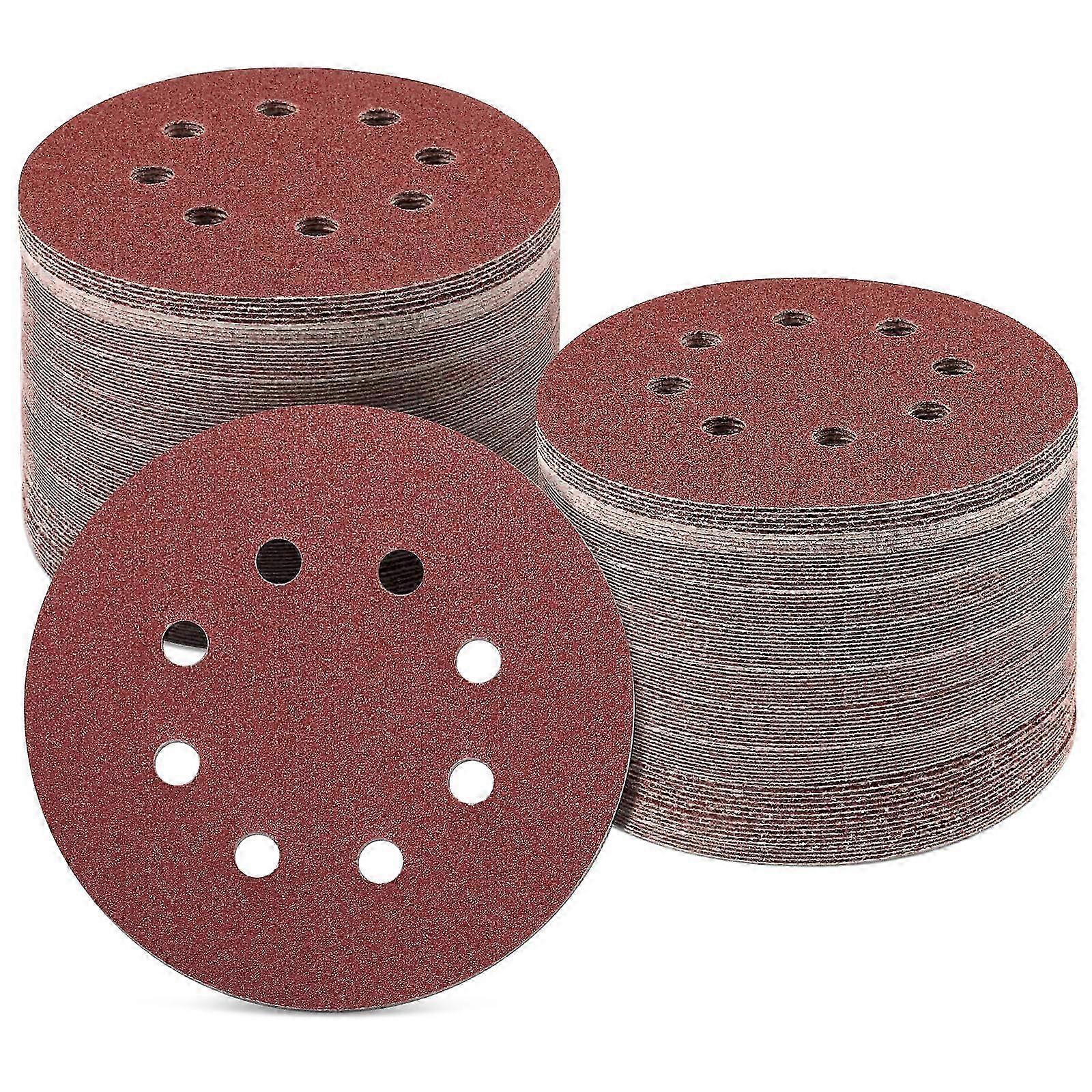 5 Inch 8 Hole Sanding Discs, 100 PCS 120 Grit Hook and Loop Sandpaper, Round Aluminum Oxide Discs Suitable for Various Sanders