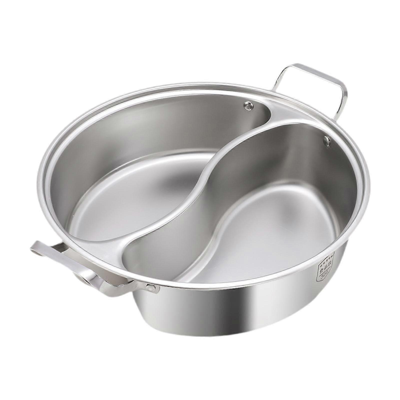 Edelstahl Shabu Shabu Topf Dampfboot Hotpot Gefäß 2-Fächer Suppenkochgeschirr für Doppelgeschmack 30cm M