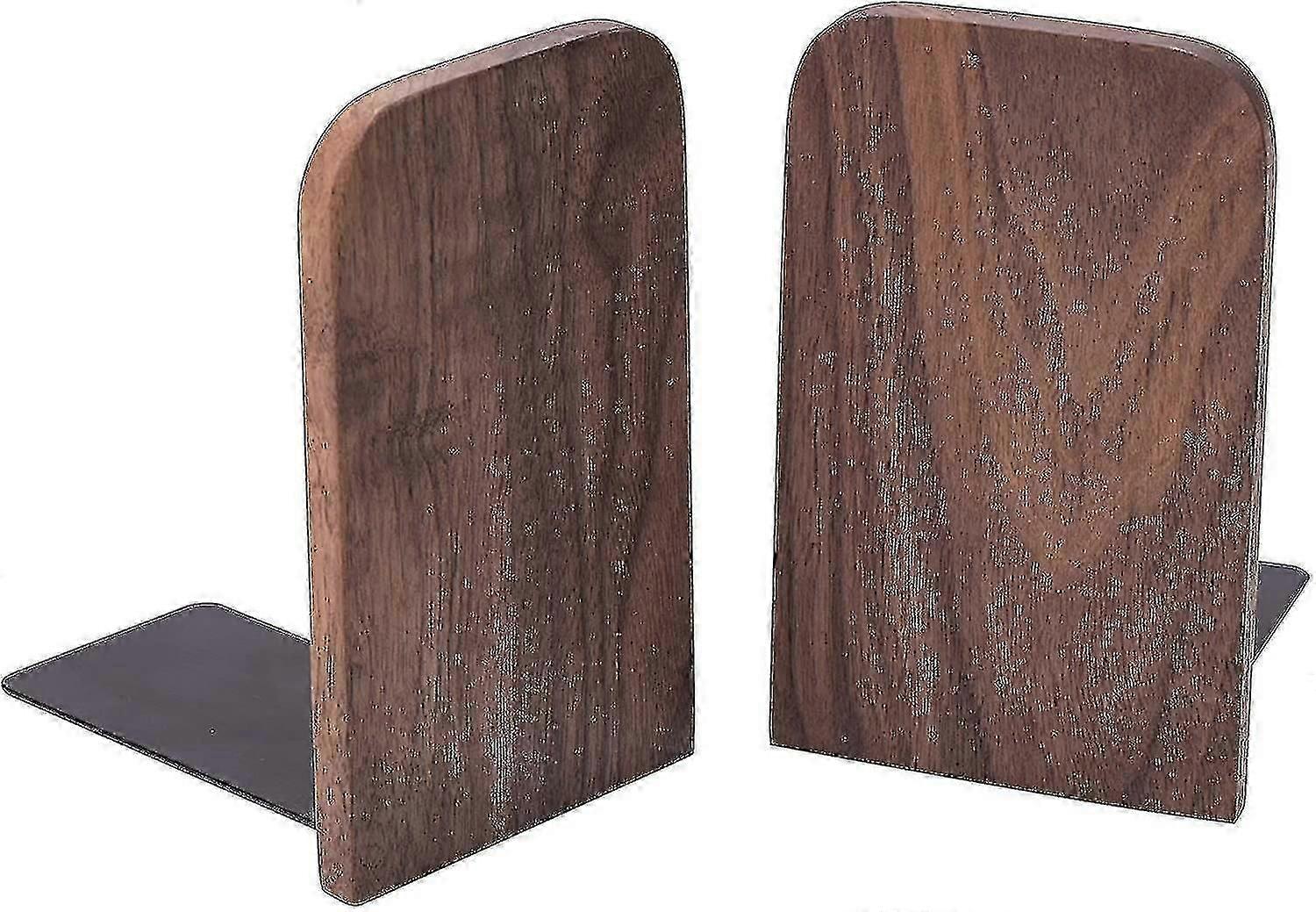 Vintage-Buchstützen aus Holz mit Metallsockel, 2er-Set aus strapazierfähigem Buchständer aus schwarzem Nussbaumholz