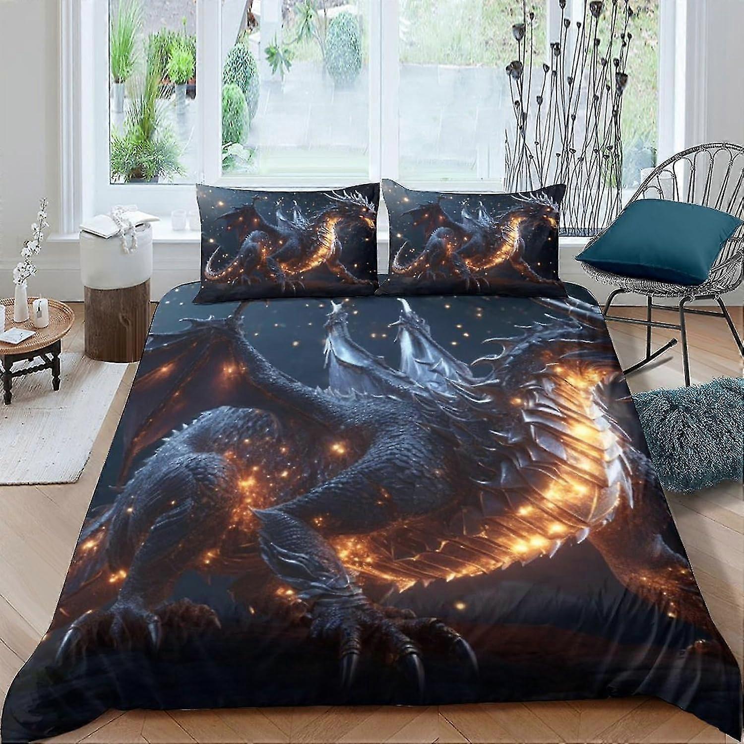 3D Printed Dragon Bedding Set for Kids and Teens, Duvet Cover Set with Pillowcase, Microfiber Quilt with Zipper Closure, King Size