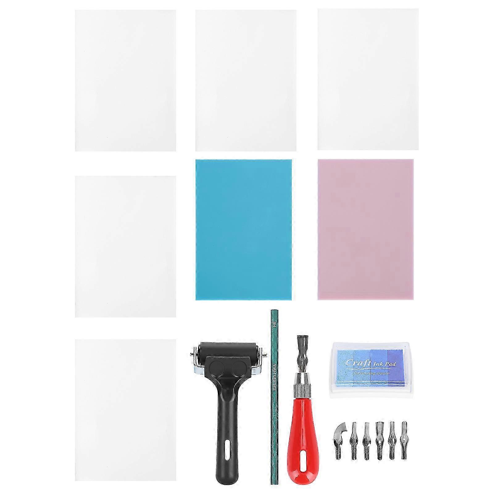 Kit per la creazione di timbri in gomma, blocco per intaglio a rullo, set per la stampa, strumento professionale per l'artigianato artistico