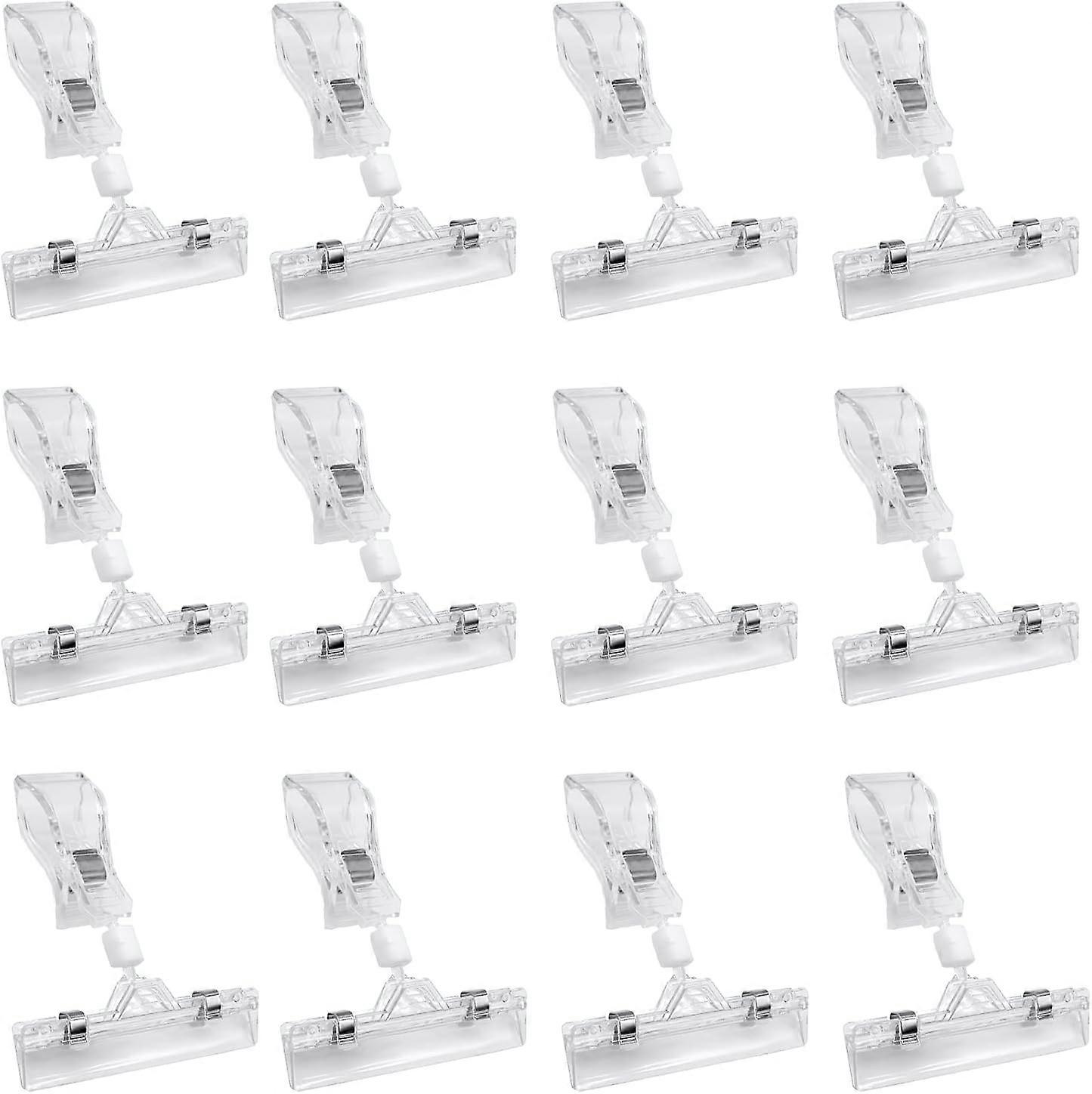 AURA 12 Pcs ,Rotating Price Tag, Display Clips Holder, Clear Trademark Sign Clips, Price Label Display Stand