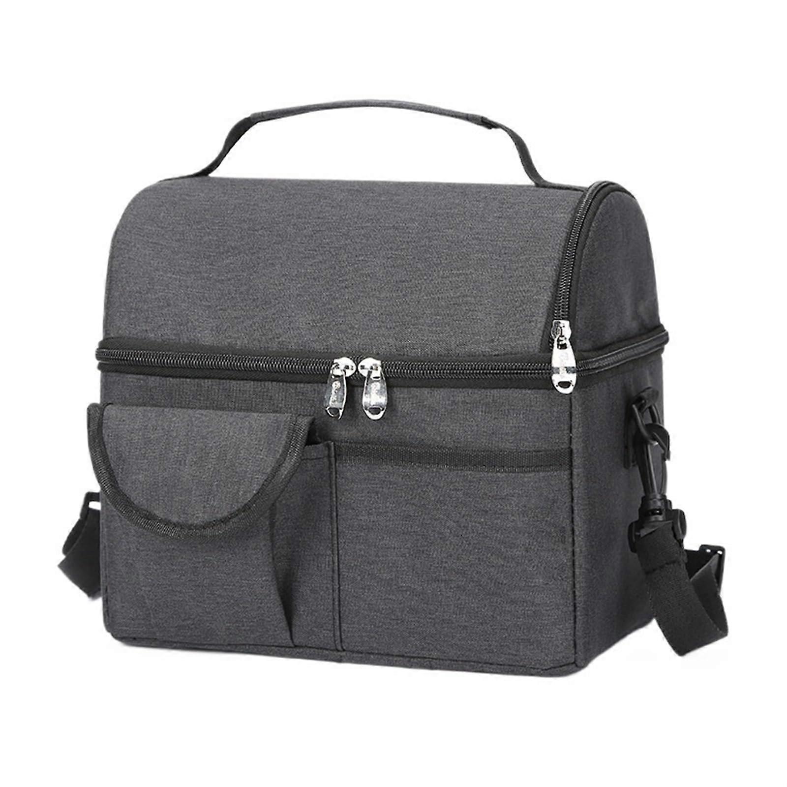 Portable Lunch Bag with Multiple Ice Packs, Insulated Crossbody Style Picnic Lunch Box, Storage Tote (Black)