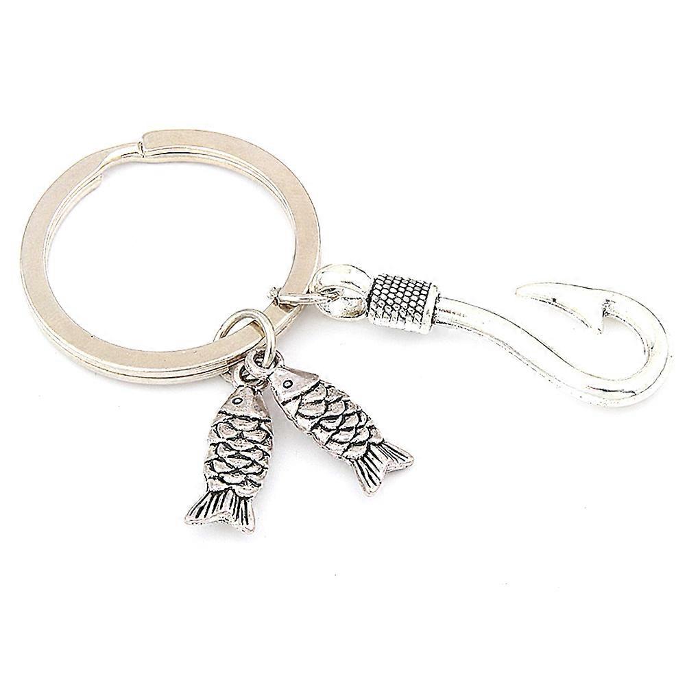Key Chain Hook Metal Pendant Fish Hook Shape Hanging Accessory Silver 3 x 3 x 0.2cm 1Pc