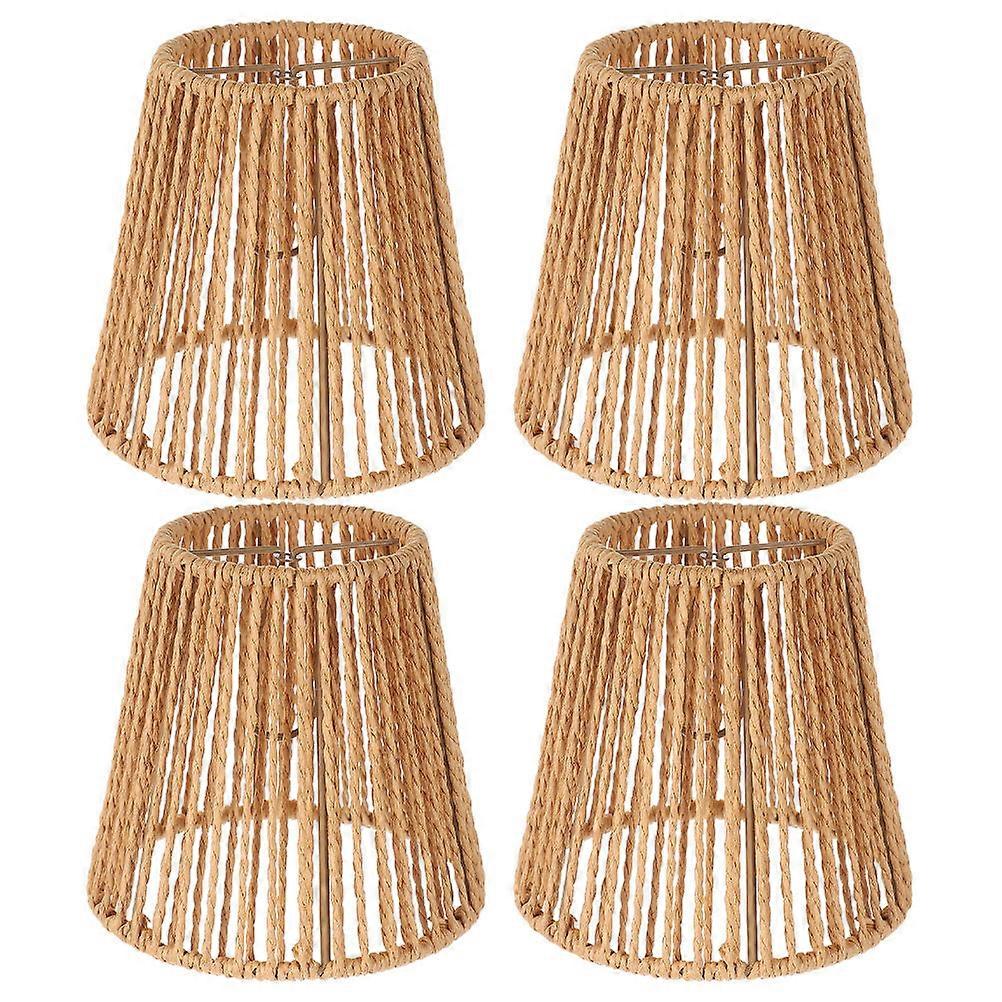 Ceiling Lamp Shade Hand Woven Simulation Rattan Lamp Shade For E14 Pendant Light Decorative Use Rustic Ceiling Lamp Cover For Dining Area Khaki 4Pcs