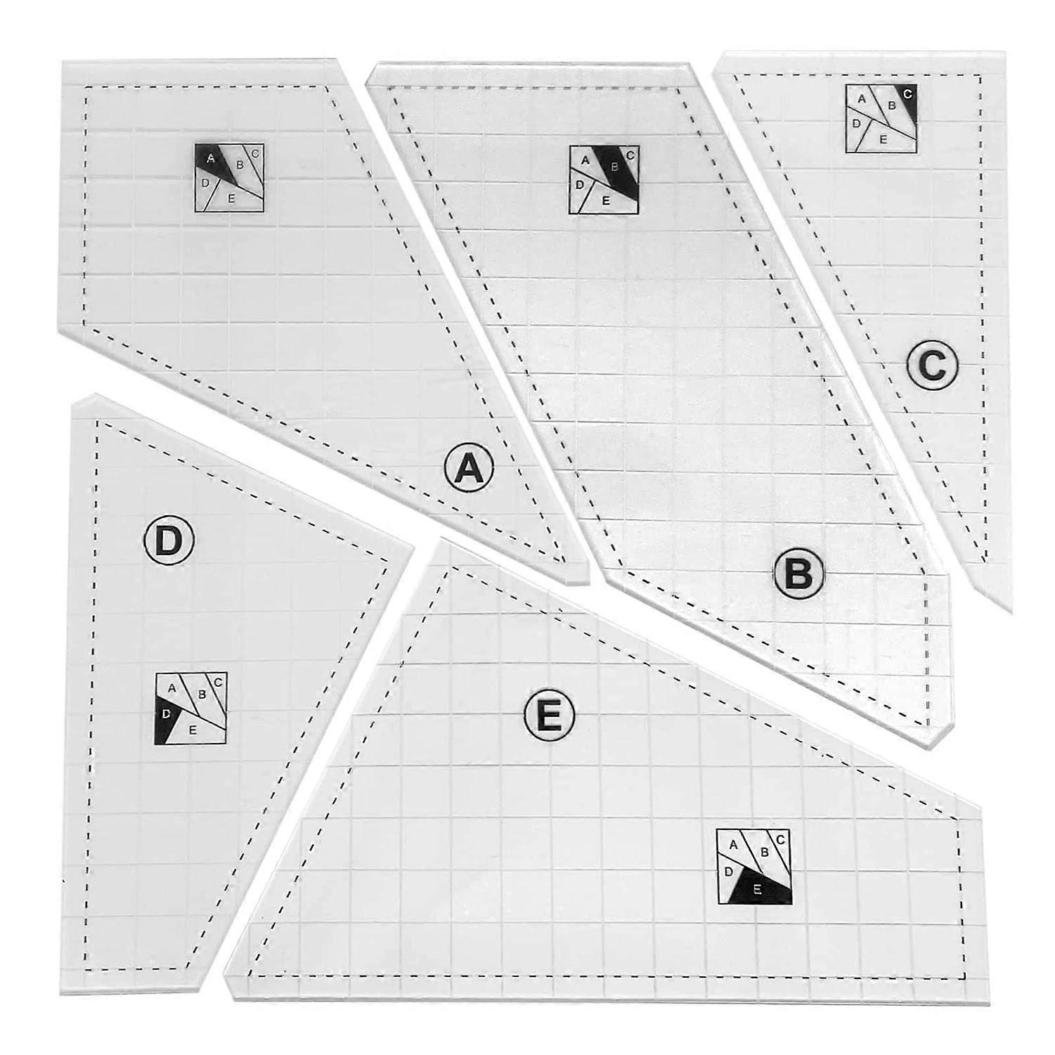 Quilting Rulers 5 Piece Set - Creative Acrylic Templates for Cutting Patterns Compatible with Sewing Machines