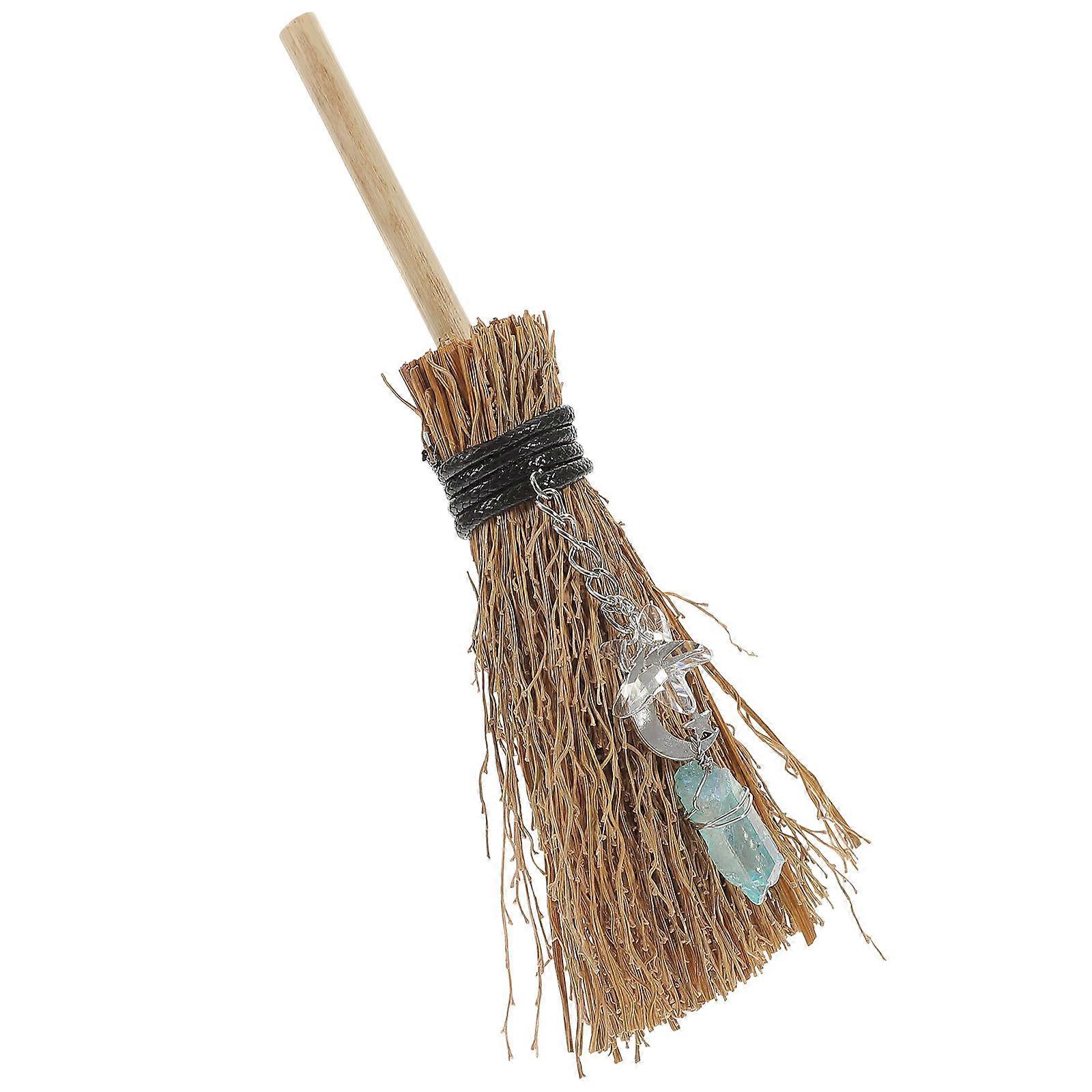 Elegant Witch Broom Pendant with Crystal Charm – Miniature Car Hanging Ornament, Unique Halloween Decor for Home and Garden