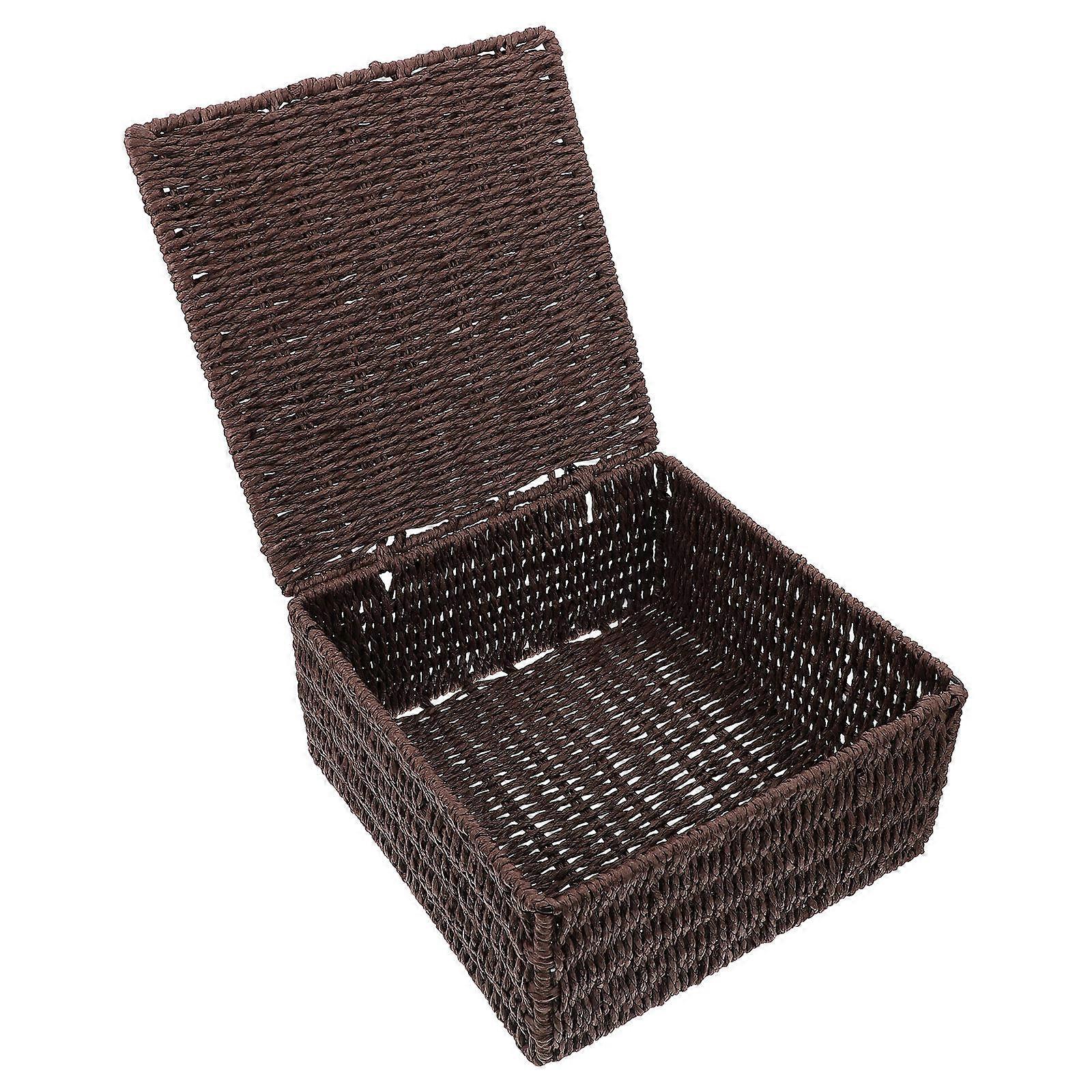 Coffee Woven Appearance Storage Basket for Home with Iron Material and Fresh Rustic Look 1Pc