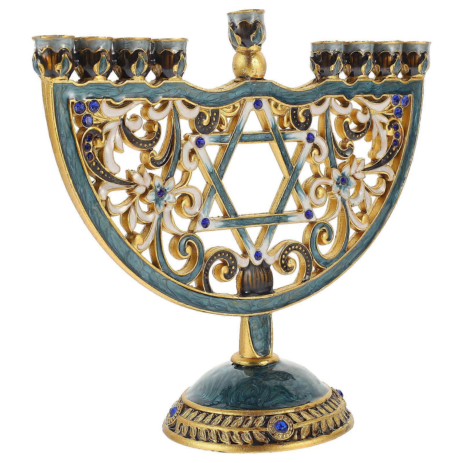 Candlesticks Holders For Candles Hanukkah Decorations Nine-Branch Tree Shape Alloy Material Jewish Community 1Pack