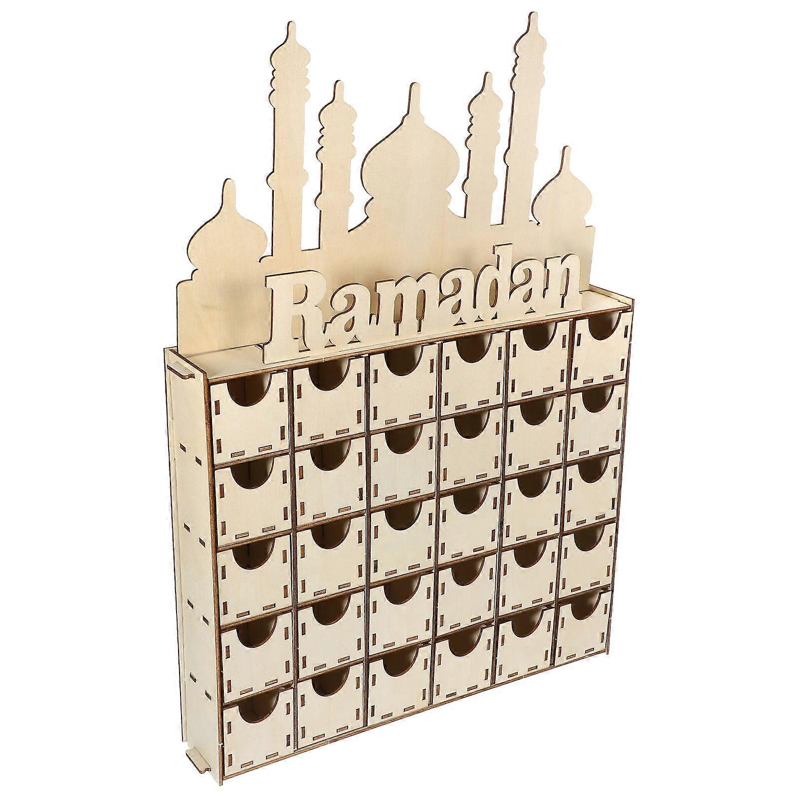 Wooden Ramadan Countdown Calendar DIY Eid Mubarak Advent Calendar Home Party Decor Desktop Ornament Stable Structure Festive Gift