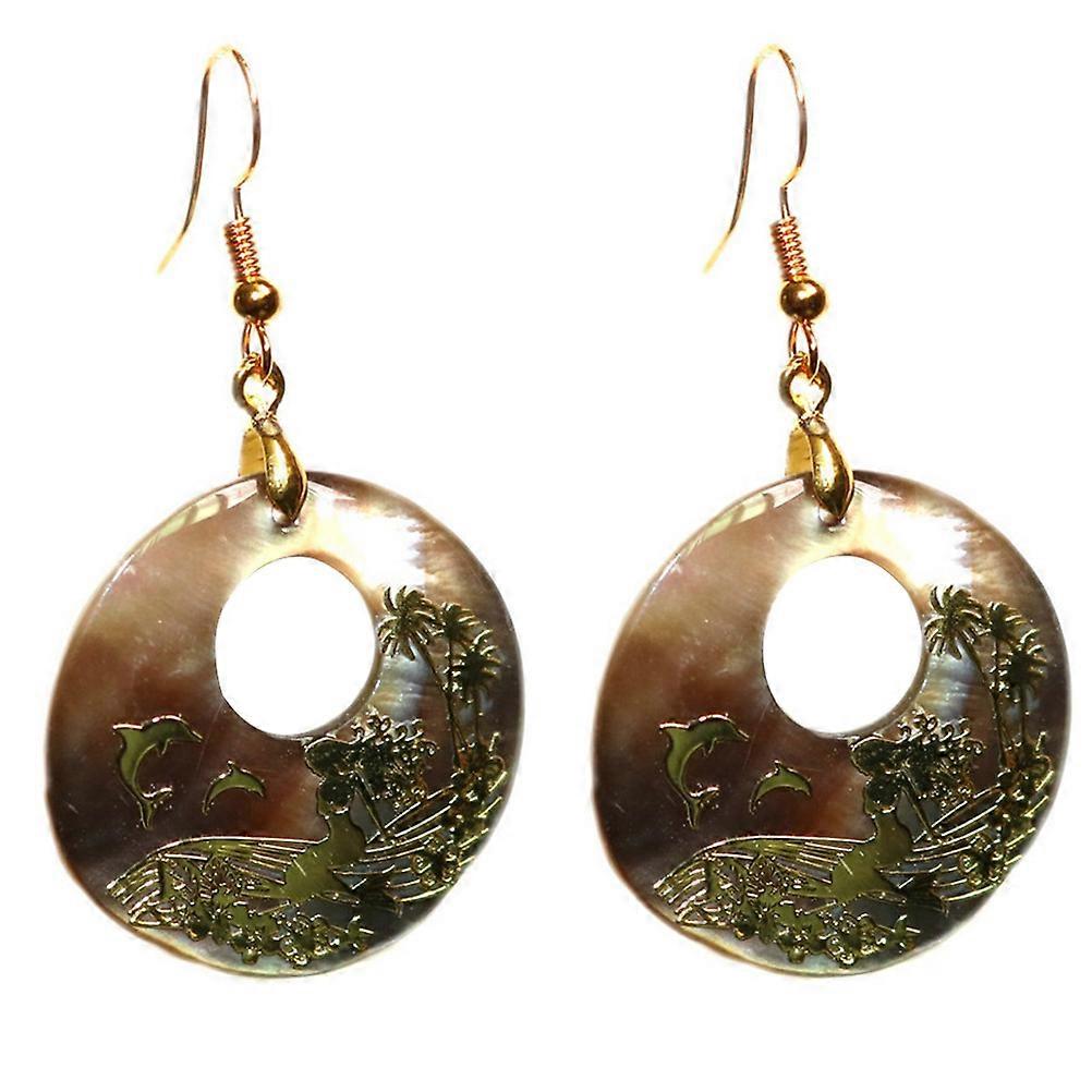 Round Abalone Shell Earrings for Women – Natural Durable Material, Fashionable Dangle Design with Eye Catching Pattern, Suitable for Party, Banquet