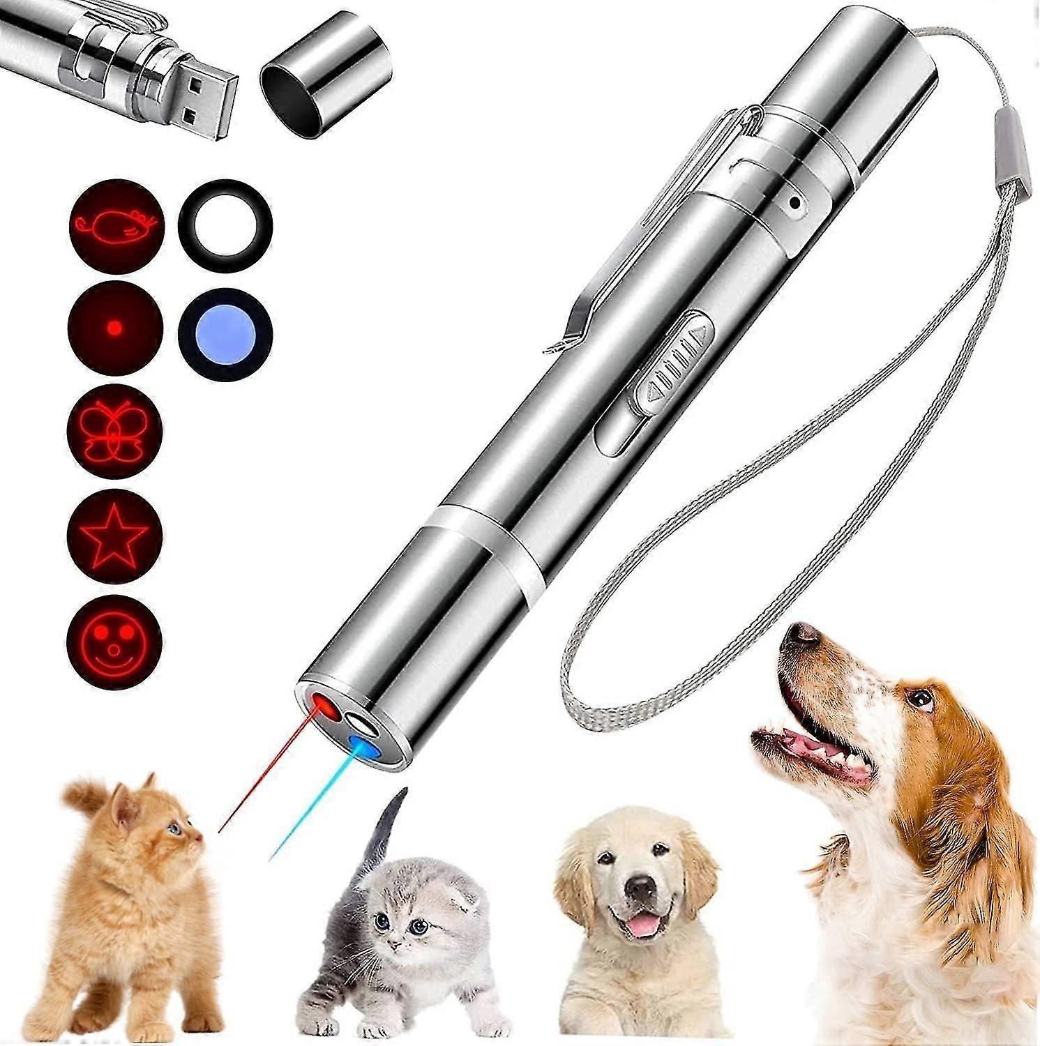 1 Pcs Cat Pointer Toy,Dog Laser Pointer, 7 Adjustable Patterns Laser, Long Range 3 Modes Training Chaser Interactive Toy, USB Recharge