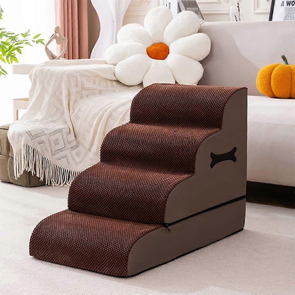 Dog Steps for Small Dogs, Adjustable Height, Non-Slip, Portable Fabric Ramp for High Beds, Beige/Brown/Gray (saa0-dbr)