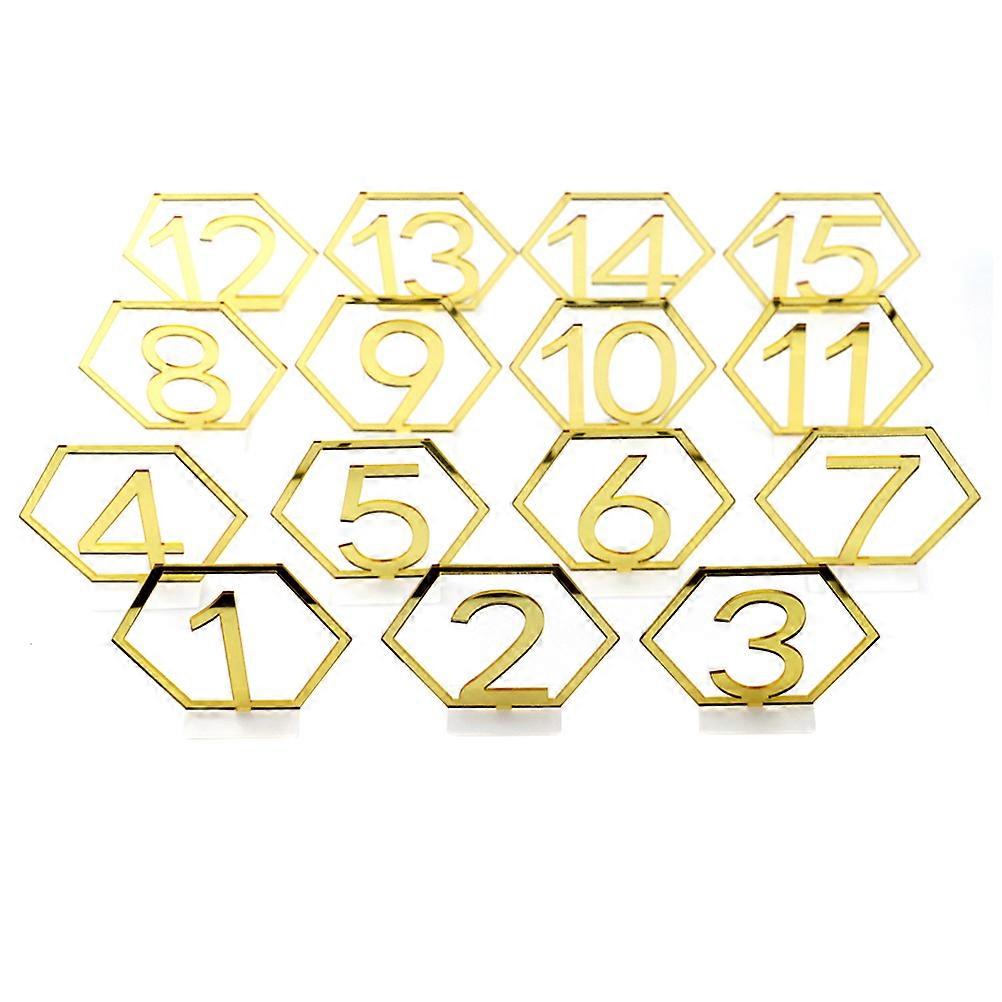 Table Number Stands Acrylic Hexagonal Hollow Desk License Plate Golden For Wedding Banquet Catering 11*10CM Wedding Table Numbers 1 Set