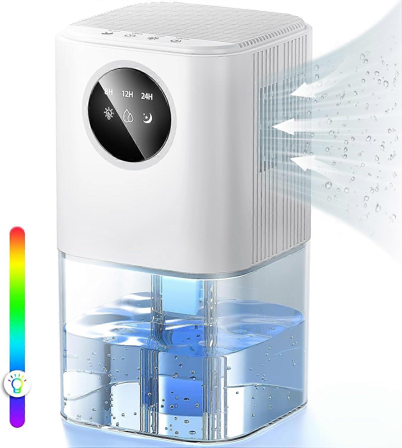 Colorful Lights Bedrooms and Bathrooms 8-24h Timer Auto Shutoff Dehumidifier - 1.7L High Efficiency Quiet Dehumidifier with Automatic Defrost