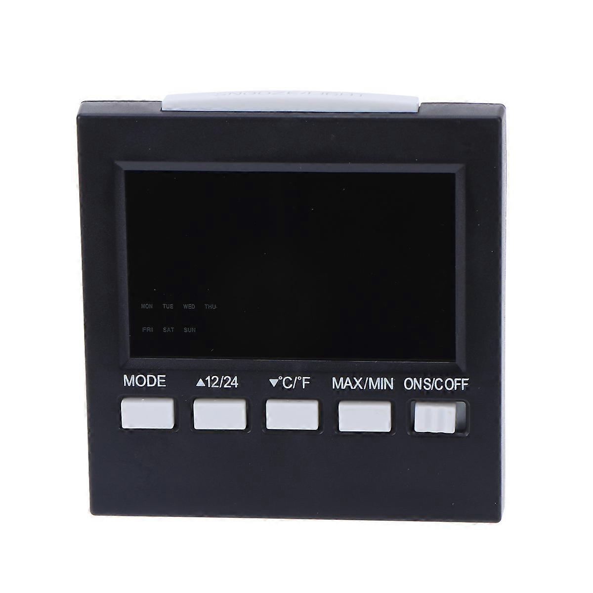 Portable Digital Alarm Clock Led Desk Clock With Date Temperature Humidity Meter Backlight and (black)