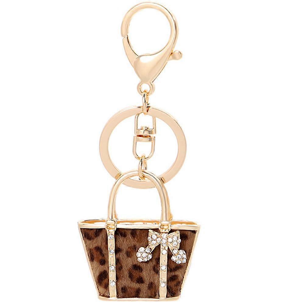 Leopard Print Key Ring Rhinestone Key Ring in Bag Shape Key Chain Rhinestone Bag Charm Women's Alloy Gift Unique