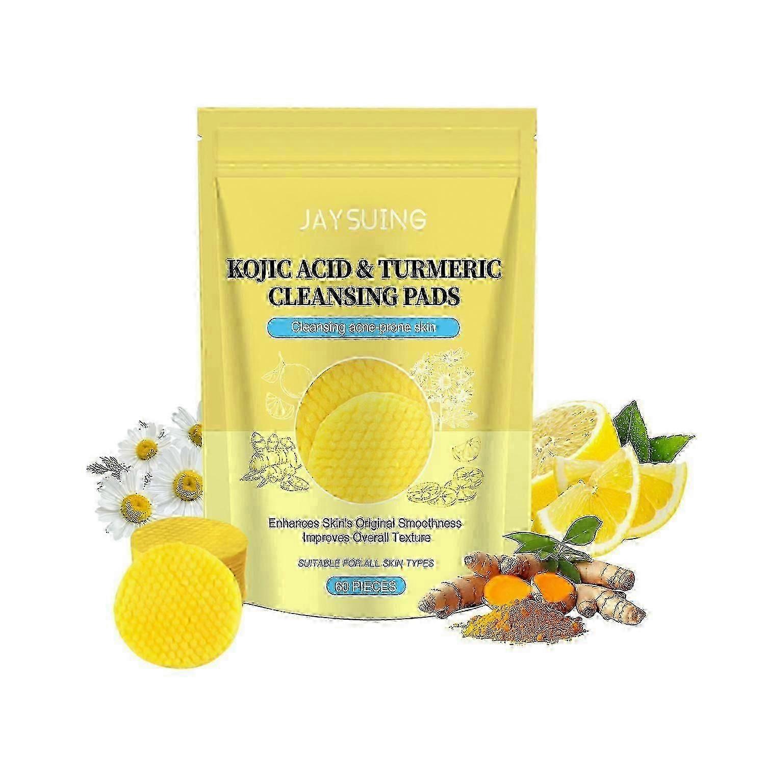 Jaysuing حمض كوجيك وسادات قطنية كركم لطيفة منظفة مسام الوجه ترطيب تفتيح كوجي