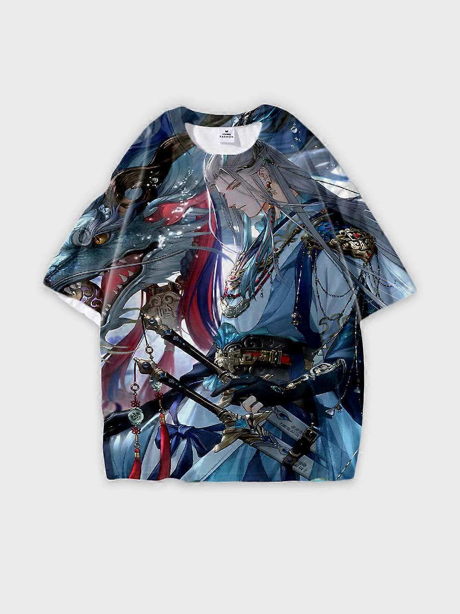 T-shirt round neck Role Pattern loose short sleeve B507