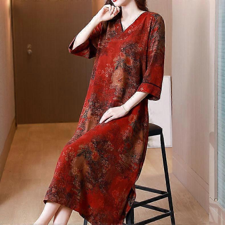 Wspaniała kwiatowa jedwabna sukienka plus rozmiar długa wysokiej klasy szyfonowa sukienka midi do kolan na lato