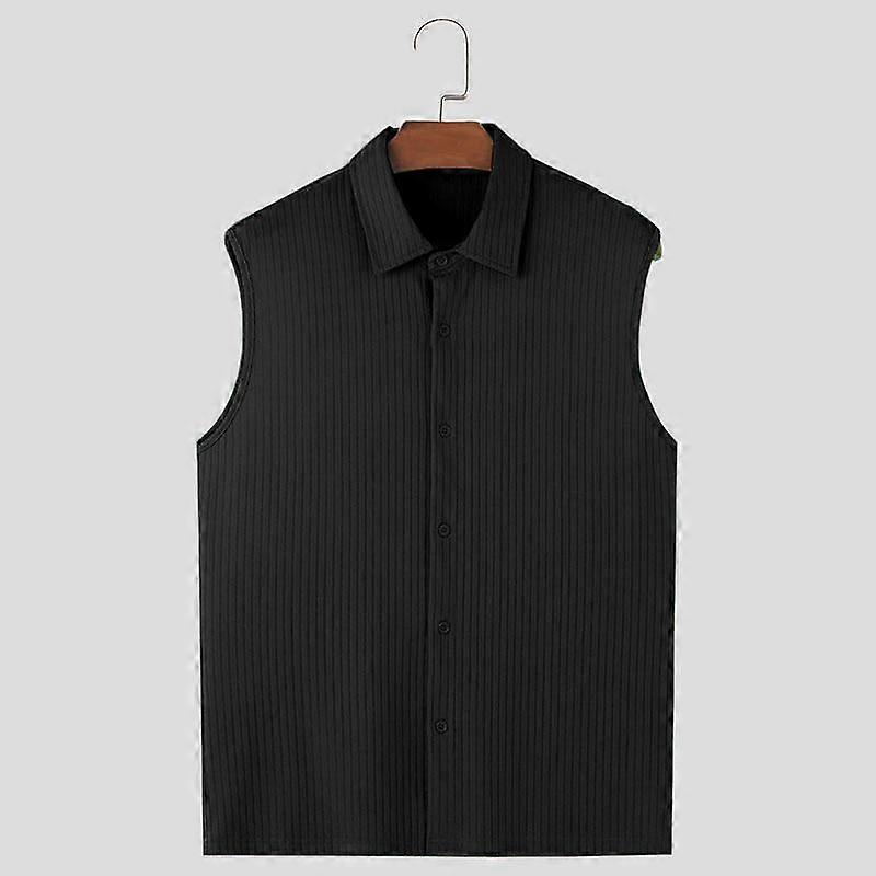 INCERUN Men Sleeveless Lapel Buttons Knitted Thin Vest Casual Hollow Tank Tops