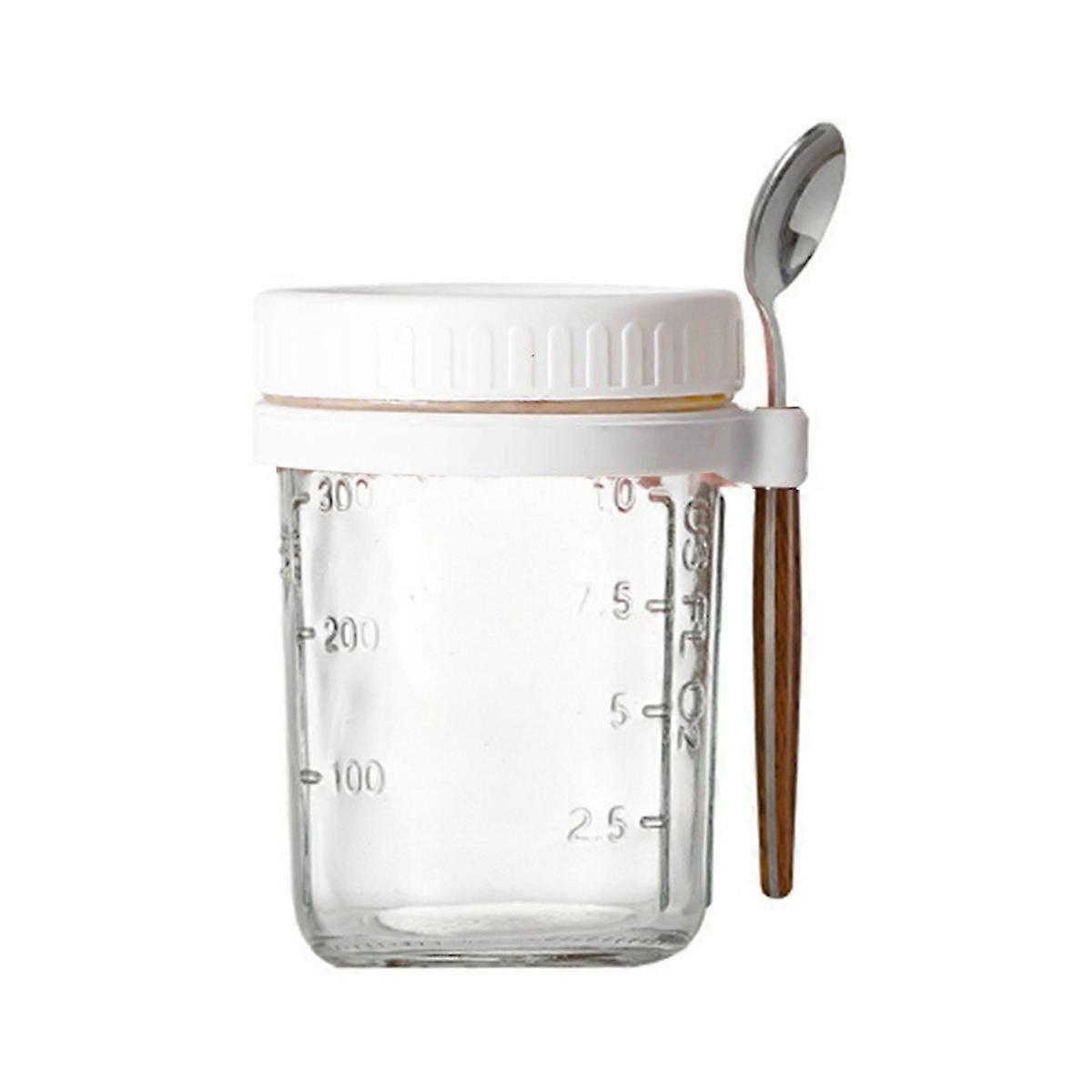 1pcs Breakfast Cup Airtight Oatmeal Jar with Cover and Spoon white