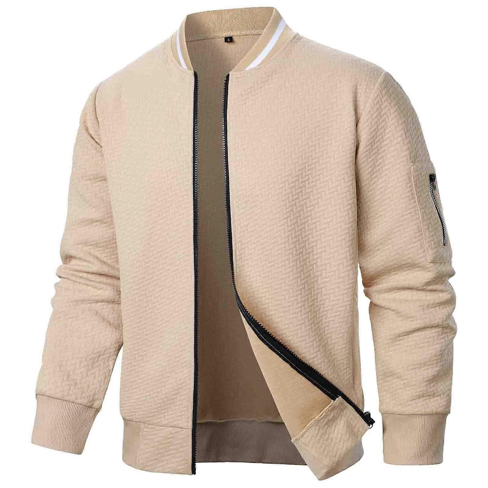 Men's Bomber Jacket Lightweight Loose Solid Color Blouson with Zipper