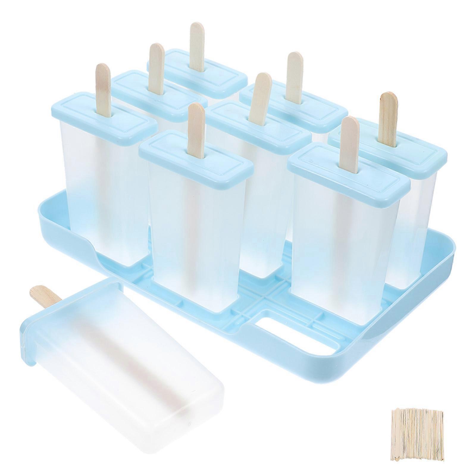 Sky-blue Ice Cream Maker Mold with Wood Sticks for DIY Popsicles Craft 1 Set Kitchen Supplies PP