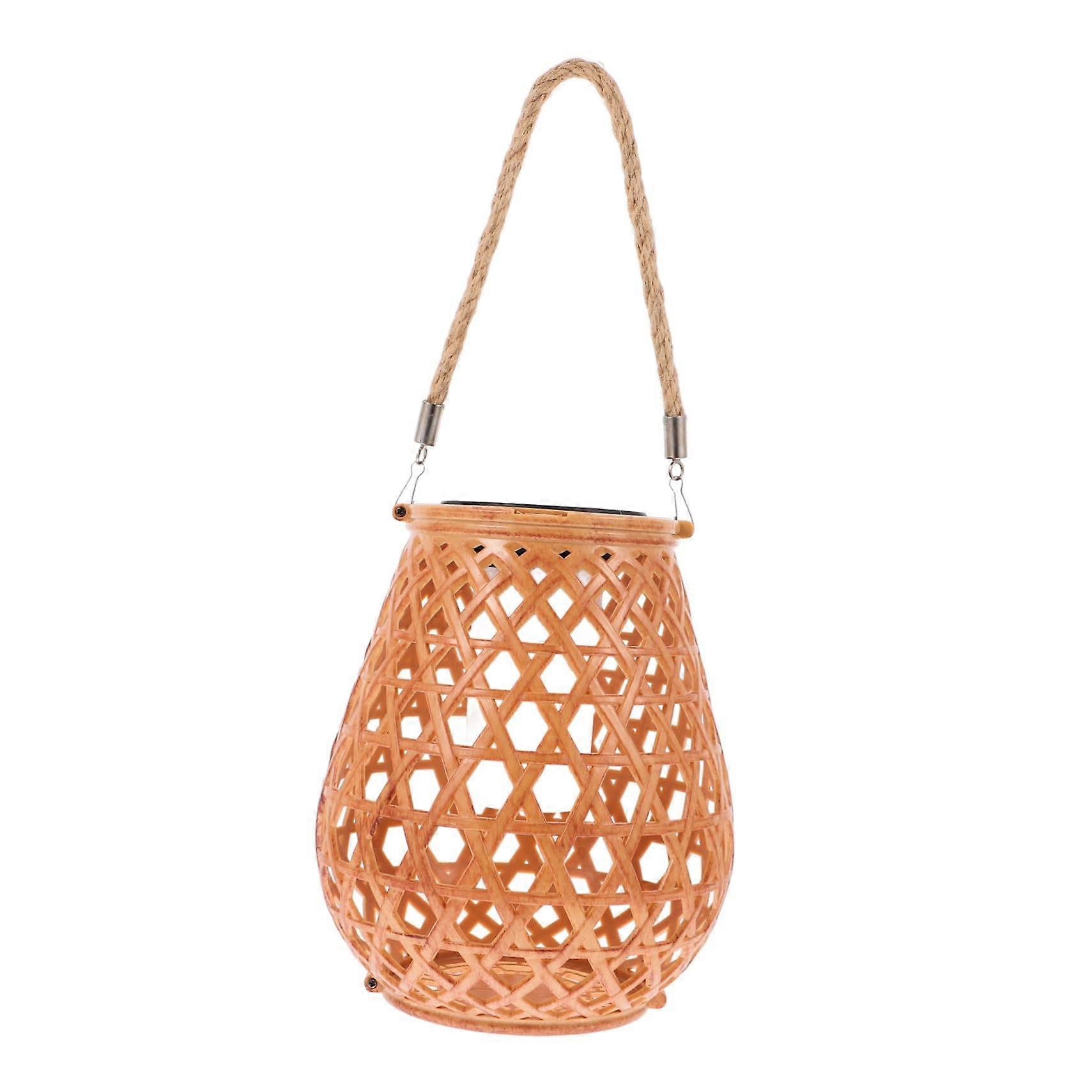 Outdoor Solar Rattan Lantern with Waterproof Design for Garden, Balcony, and Terrace – Automatic Light Sensor and Elegant Bamboo Style