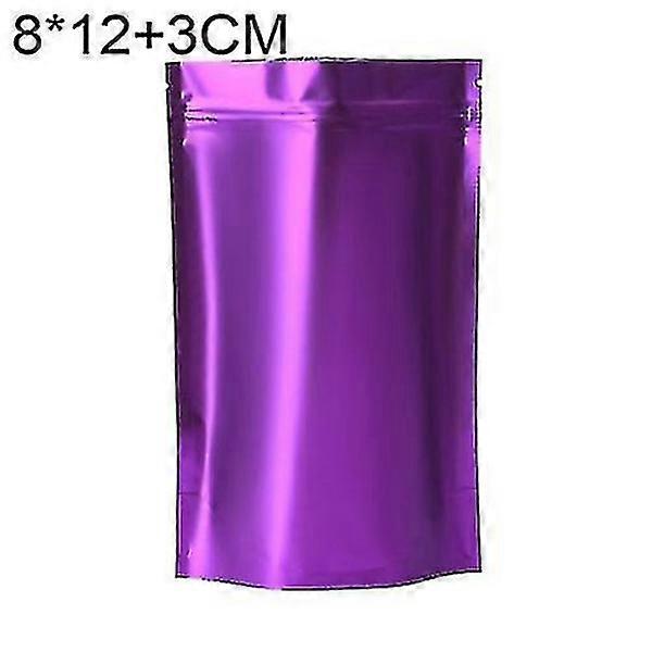 100 יחידות שקיות סטנד-אפ חטיף רדיד אלומיניום מט, גודל: 8x12+3 ס"מ (סגול)