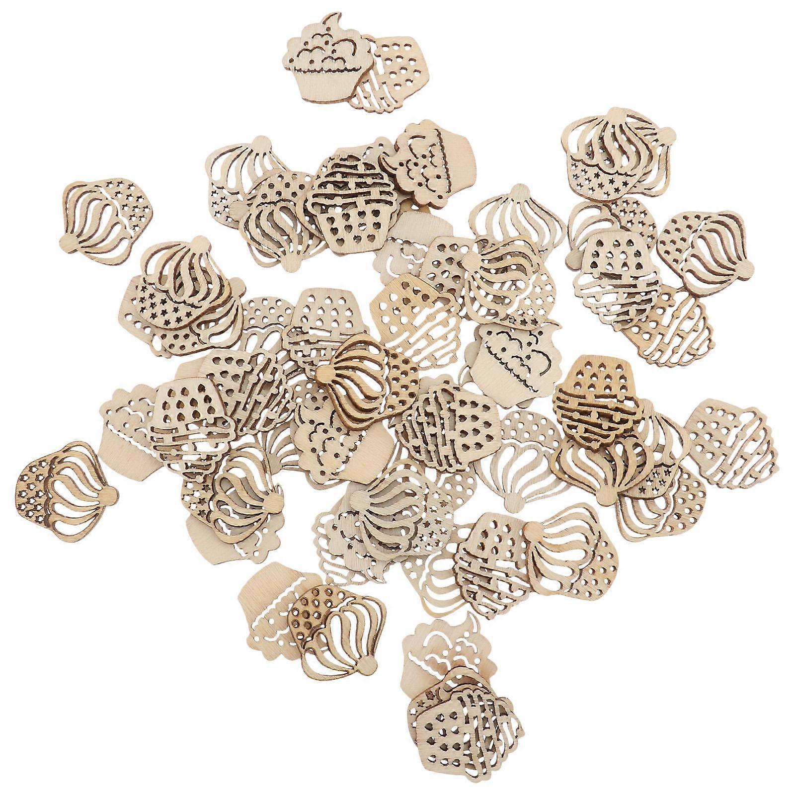 Wooden Slices Pack of 100 – DIY Crafts, Cupcake & Ice Cream Shaped Chips for Scrapbooking, Embellishments, Party Decorations and Creative Projects