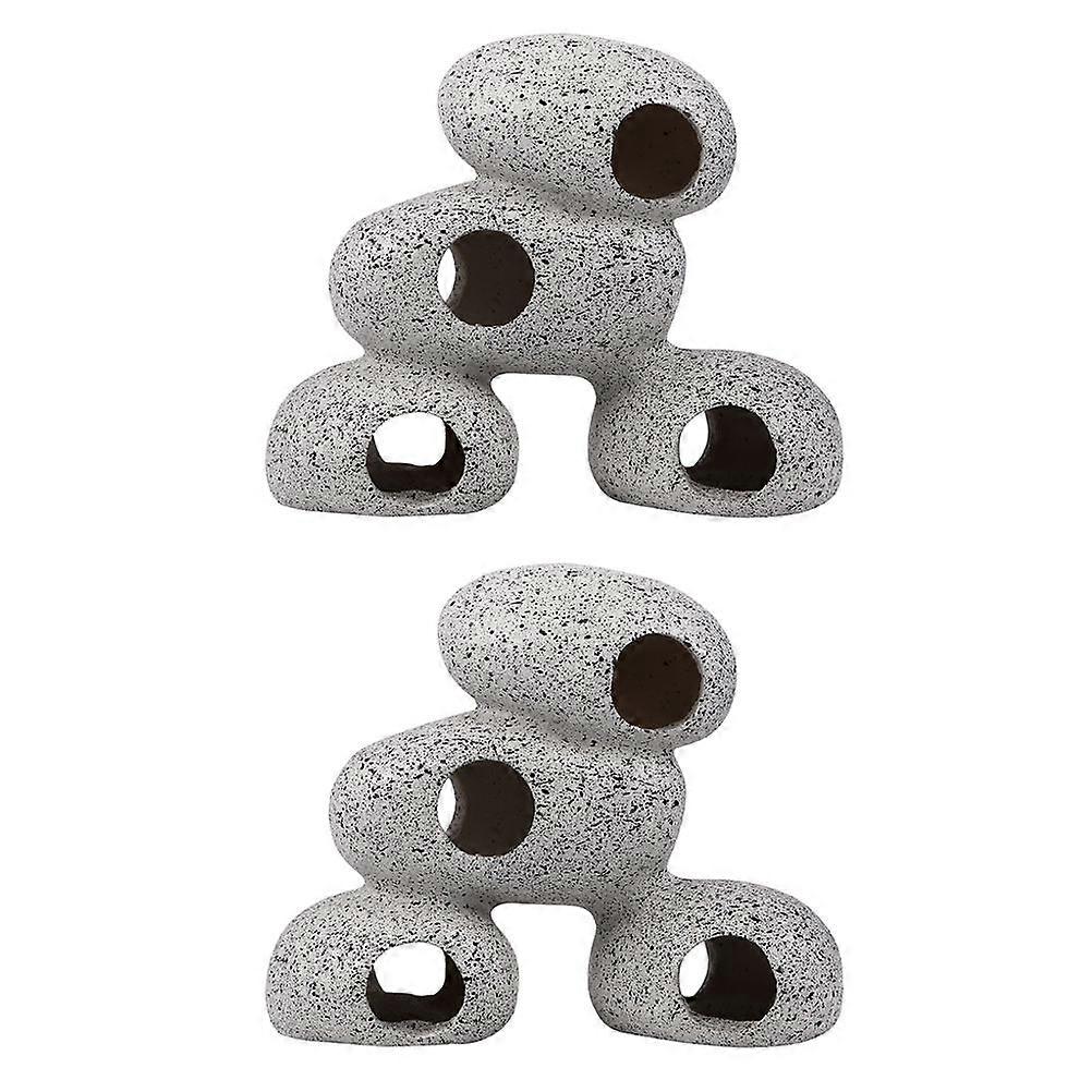 Creative Resin Fish Hideaway Stones in Grey for Fish Tank Landscaping Ornaments 2 Pcs