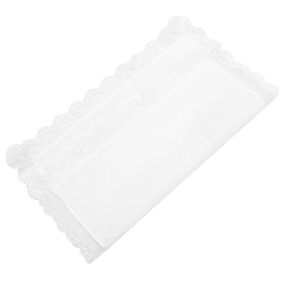 White Cotton Handkerchief with Lace Edge for Decoration Smooth to Touch Easy to Wash 4 Pieces