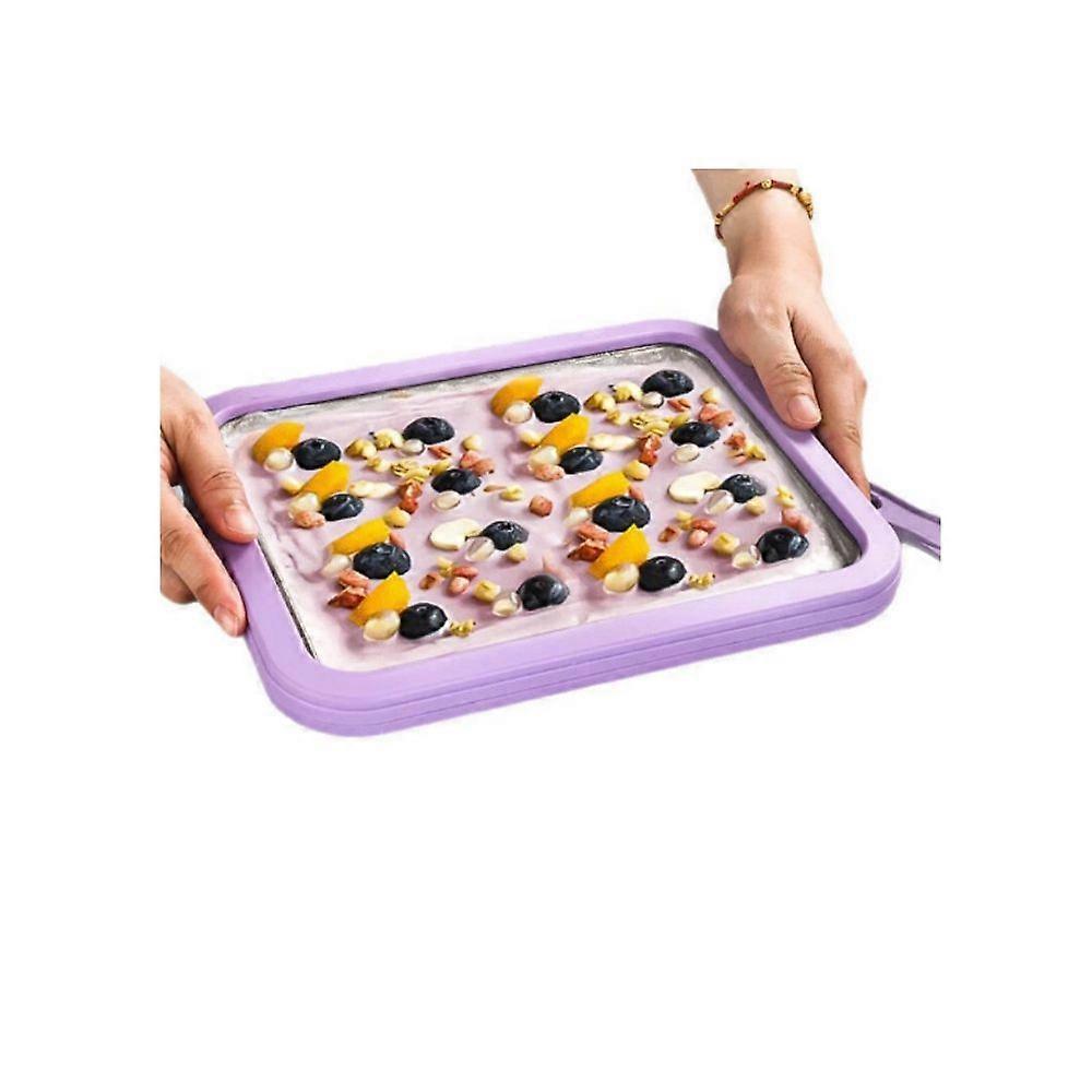 Stainless Steel Ice Cream Maker Pan with 2 Scrapers Square Manual Ice Machine Instant Cold Plate Making Rolled Ice Cream Tool