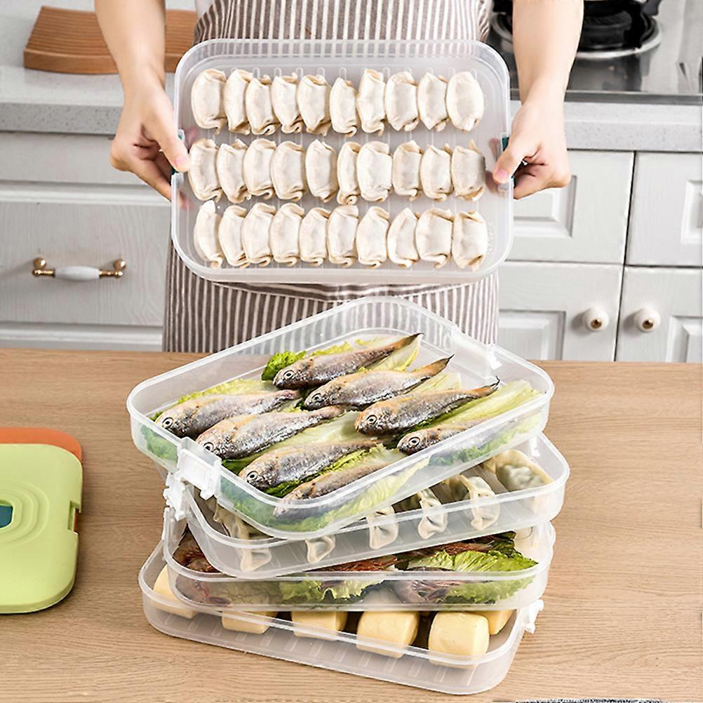 Refrigerator Food Shelf Dumpling Storage Box 3 Layered Stackable Food Storage Box Tray Container with Lid