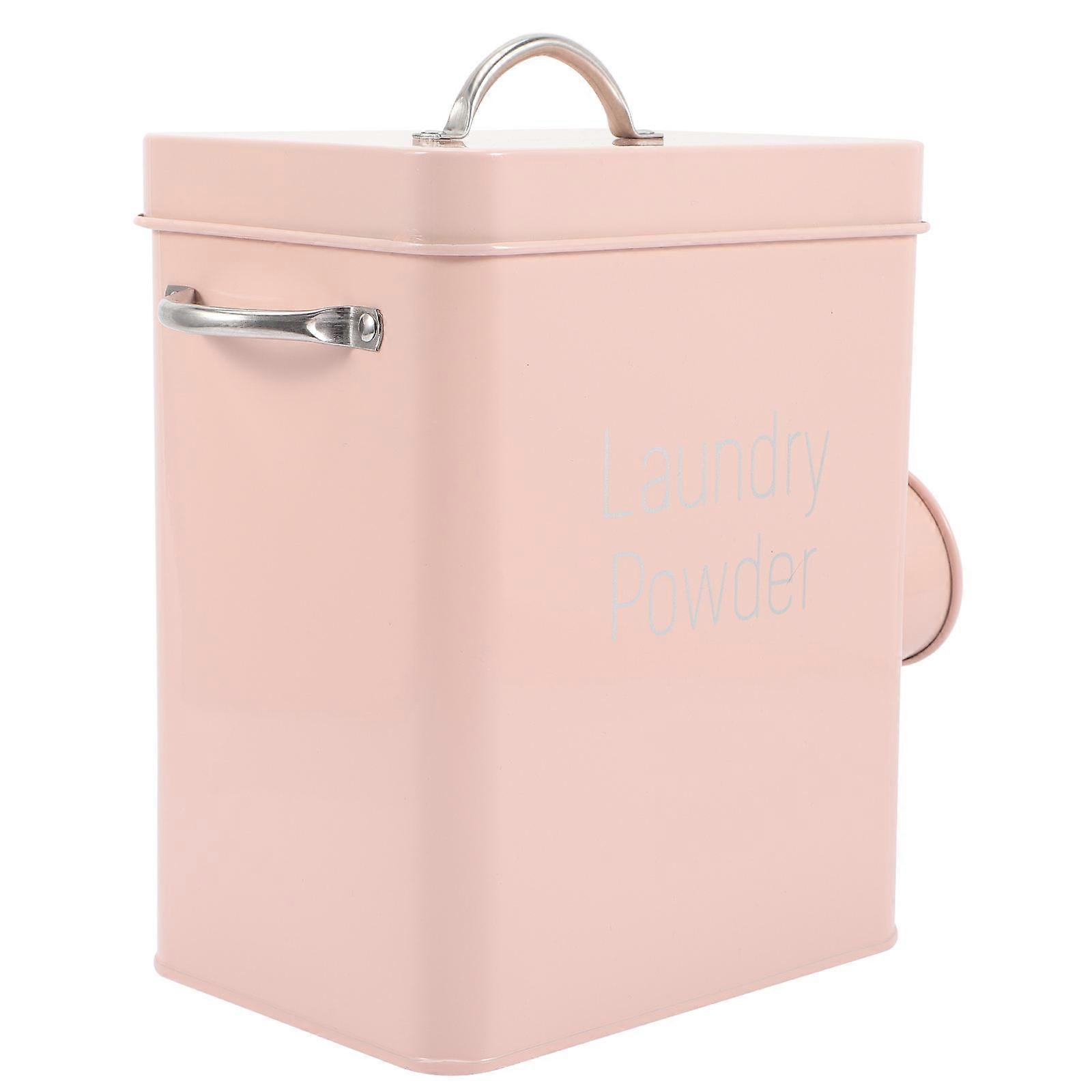 Moisture Resistant Pink Metal Laundry Soap Powder Bucket with Scoop, Portable Handle, and Storage Container for Laundry Beads and Household