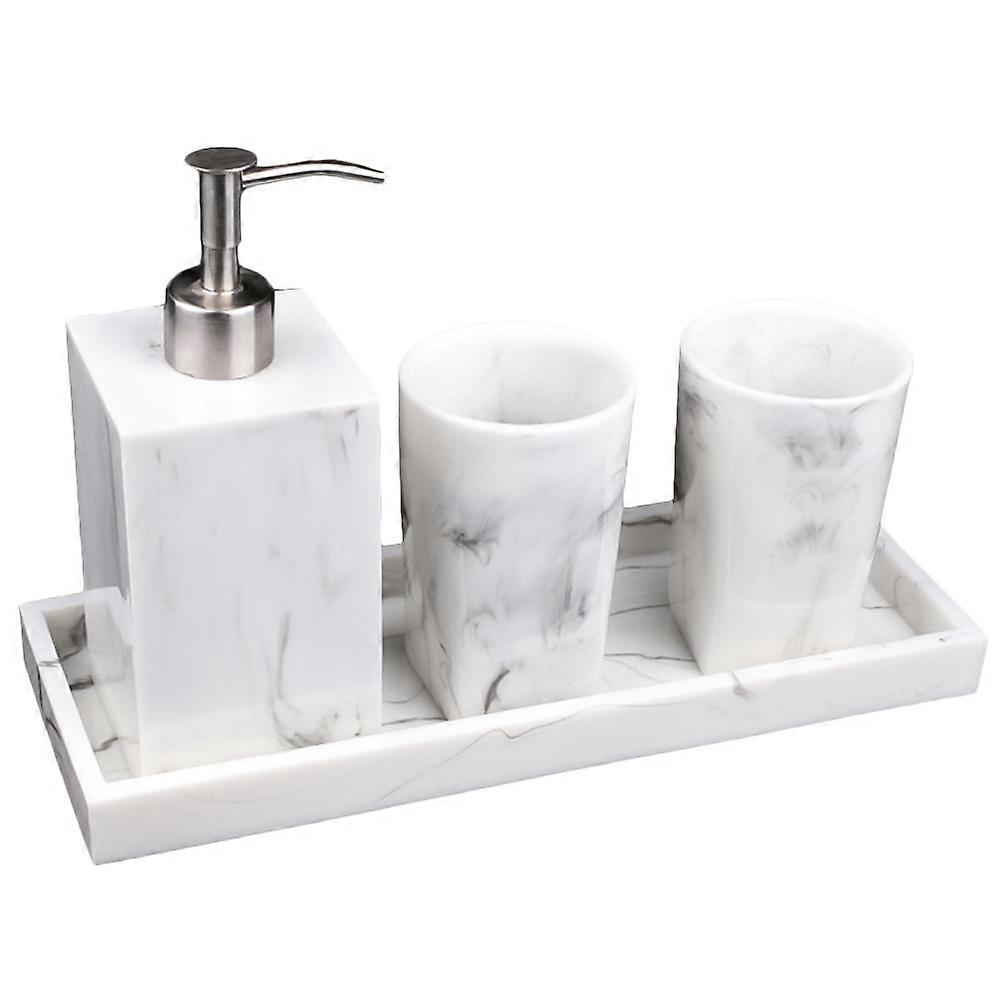Bathroom Functional Tray Set with Soap Dispenser and Cups for Style