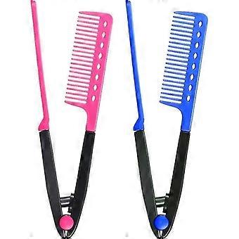 2 Pieces Hair Straightening Comb Salon Hair Brush Combs Hairdressing Styling Straightener V-Shape Straightening Comb for Knotty Hair (Roes Red, Blue)