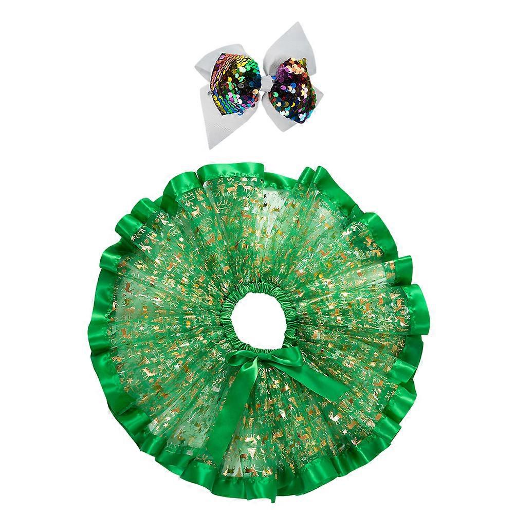 مجموعة تنورة فتاة طفلة مجموعة حفلة عيد الميلاد مرحلة الأداء فقاعة تنورة S: 24.00X21.00X1.00 سنتيمتر أخضر أبهى تصميم حزب ملابس 1 مجموعة
