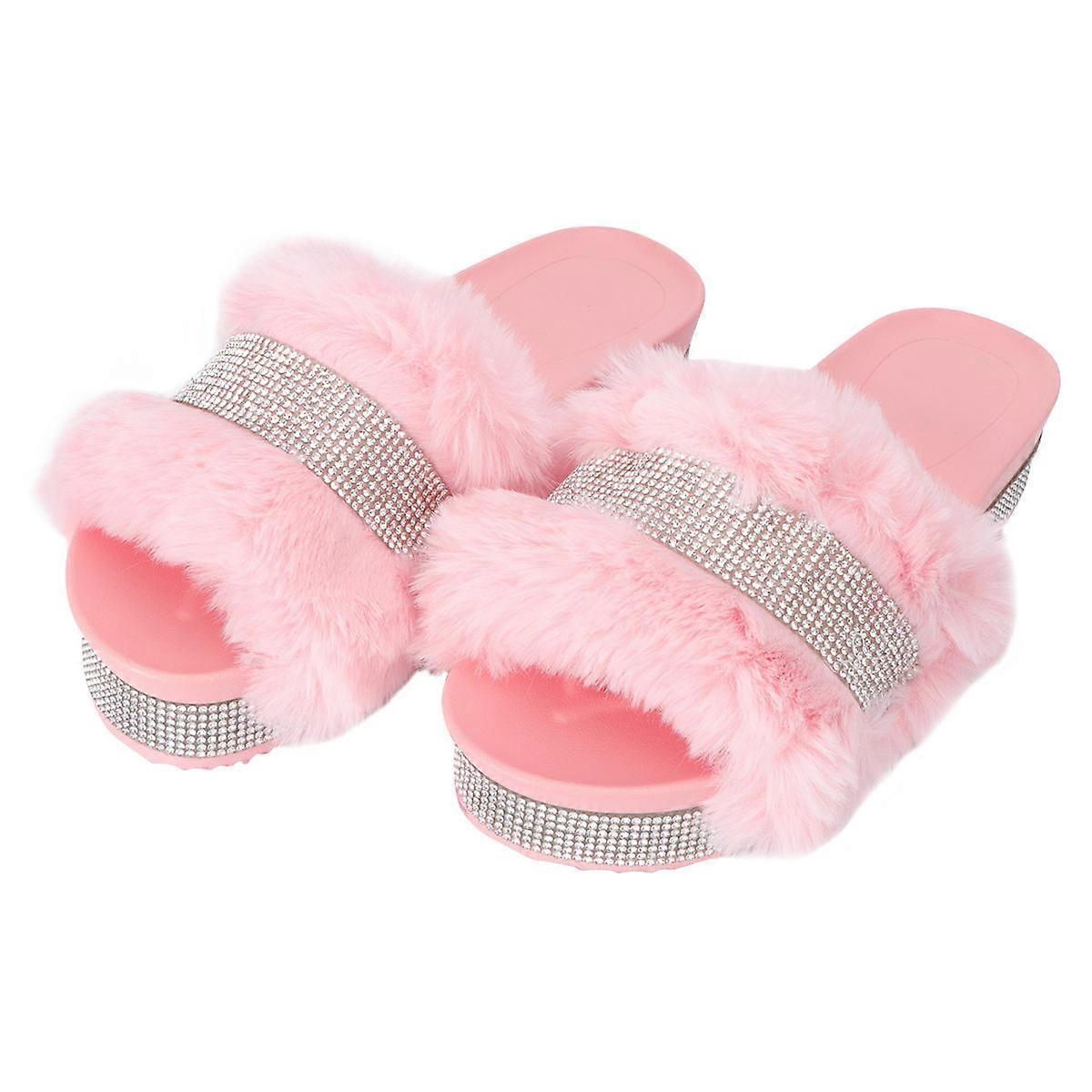 Furry Slippers For Female Family Members Winter Comfortable Indoor Use Soft Material Warm 1 Pair