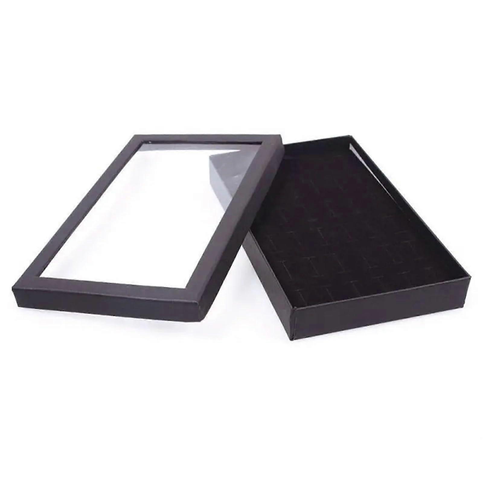 Jewelry Storage Display Case Transparent Window 36 Compartments Ring Organizer Box PVC Tray Velvet Insert Black