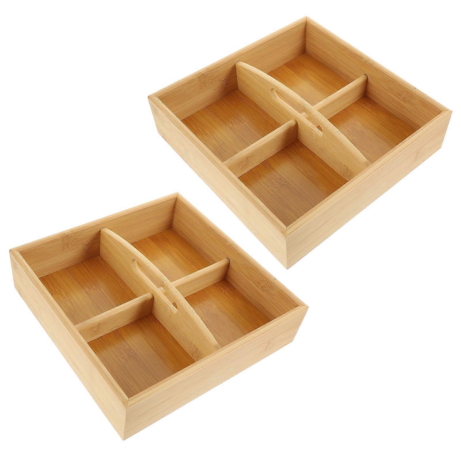 Dry Fruit Case Wooden 4-Compartment Serving Case with Handle 2Pcs for Storage