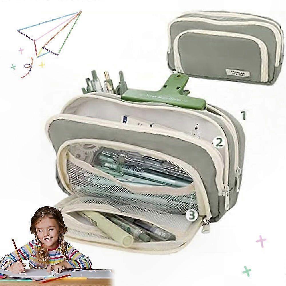 Three-Compartment Pencil Case with Large Capacity for Organizing Stationery and Supplies